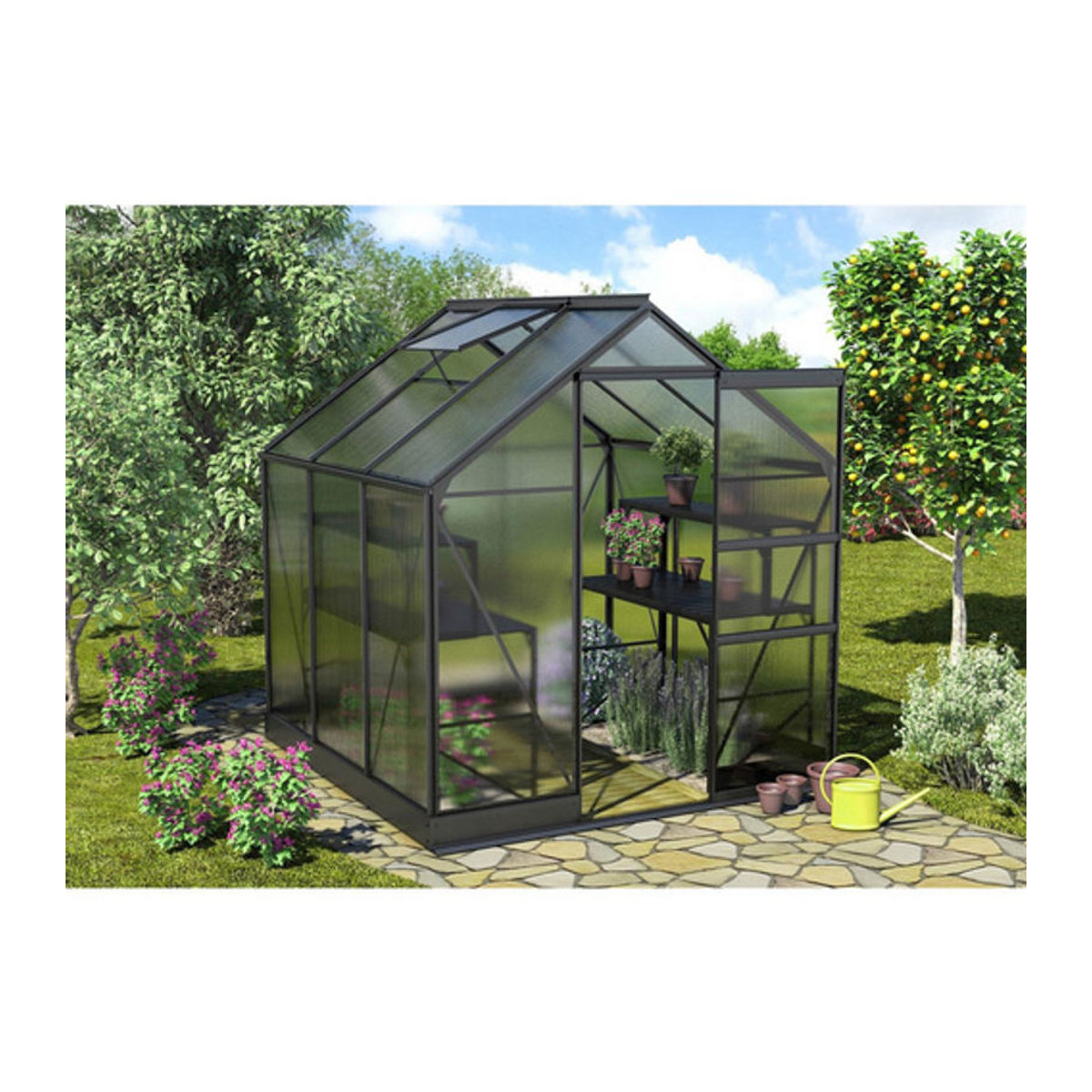 Vitavia Gewächshaus Apollo in Schwarz mit Aluminiumrahmen und Polycarbonat-Platten, 3,8 m² - Bild 7