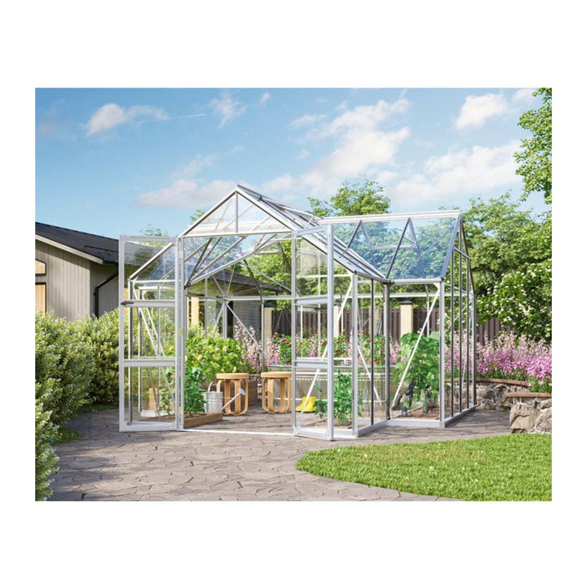 Vitavia Gewächshaus Campus aus eloxiertem Aluminium in Alufarben mit 3 mm ESG-Glas, B/H/L: 38,34 x 254 x 383,3 cm - Bild 1