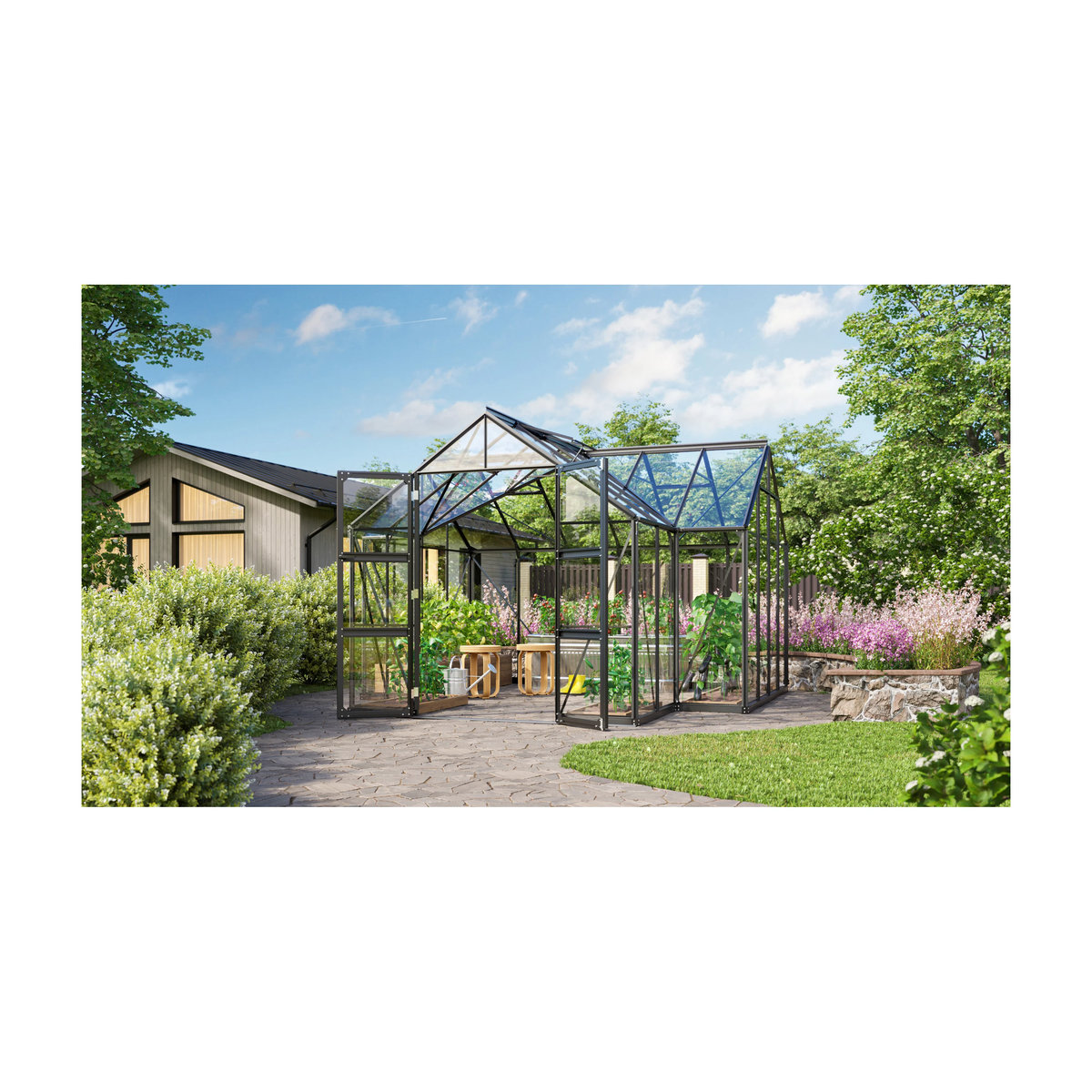 Vitavia Gewächshaus Campus in Schwarz mit 3 mm ESG Glas und Aluminiumrahmen, B/H/L: 38,34 x 254 x 383,3 cm - Bild 2