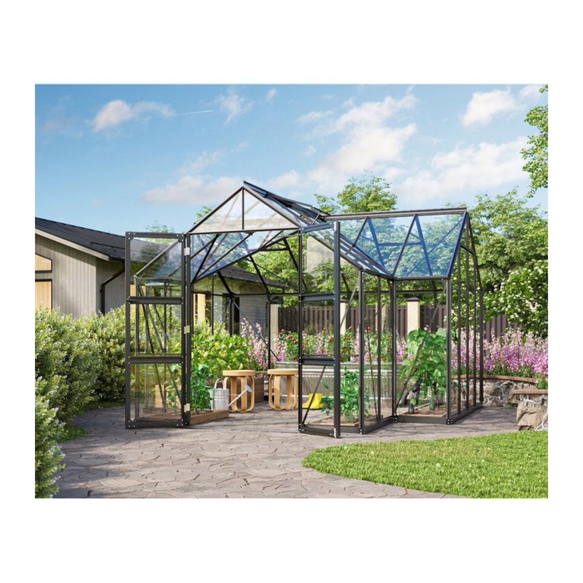 Vitavia Gewächshaus Campus in Schwarz mit 3 mm ESG Glas und Aluminiumrahmen, B/H/L: 38,34 x 254 x 383,3 cm - Bild 3