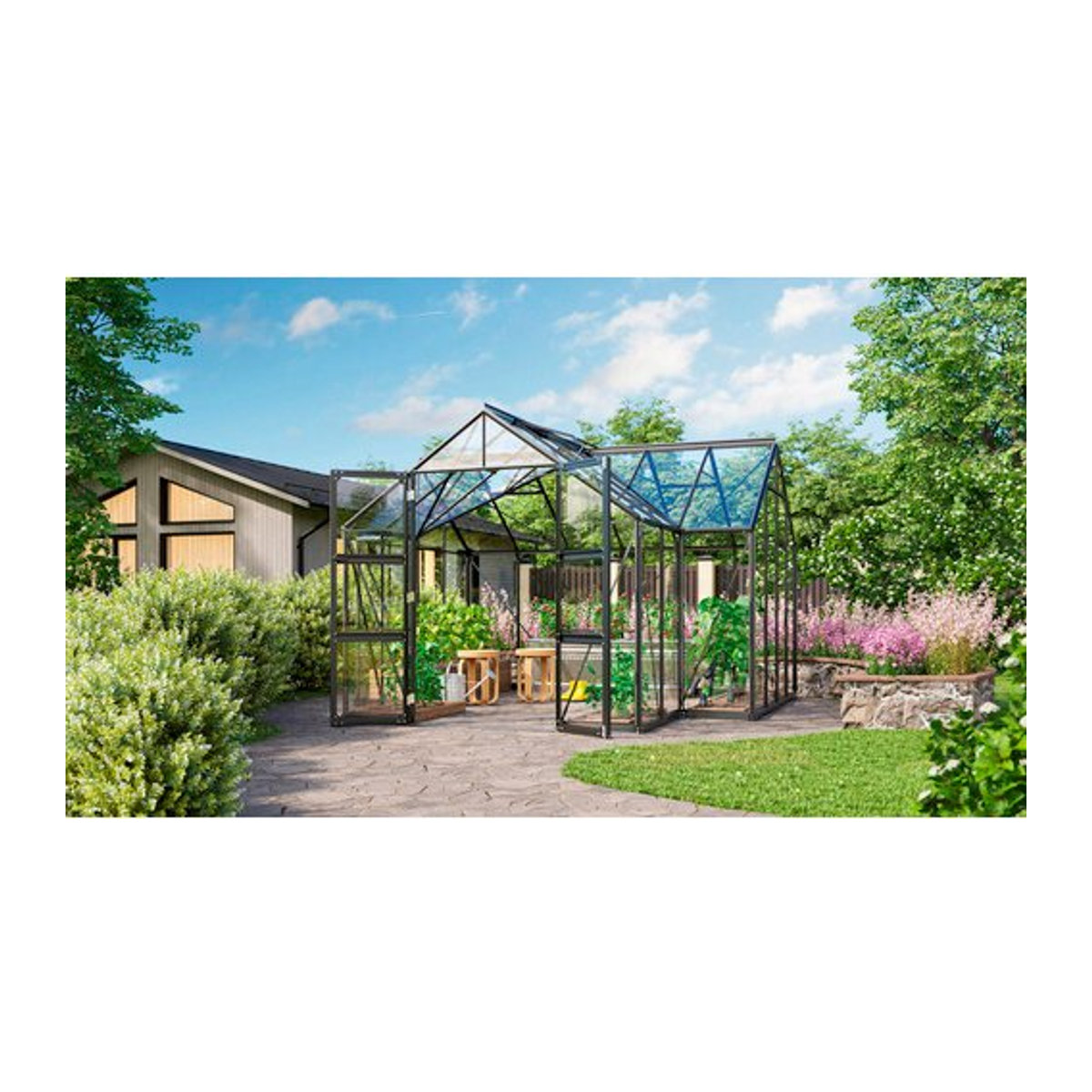 Vitavia Gewächshaus Campus in Schwarz mit 3 mm ESG Glas und Aluminiumrahmen, B/H/L: 38,34 x 254 x 383,3 cm - Bild 6