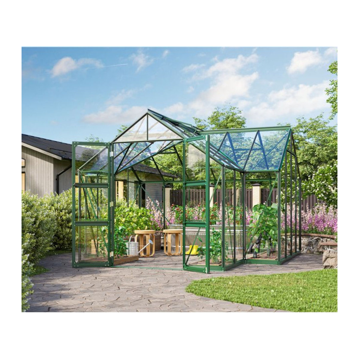 Vitavia Gewächshaus Campus in Smaragd Grün mit 3 mm ESG-Glas, B/H/L: 38,34 x 254 x 383 cm - Bild 1