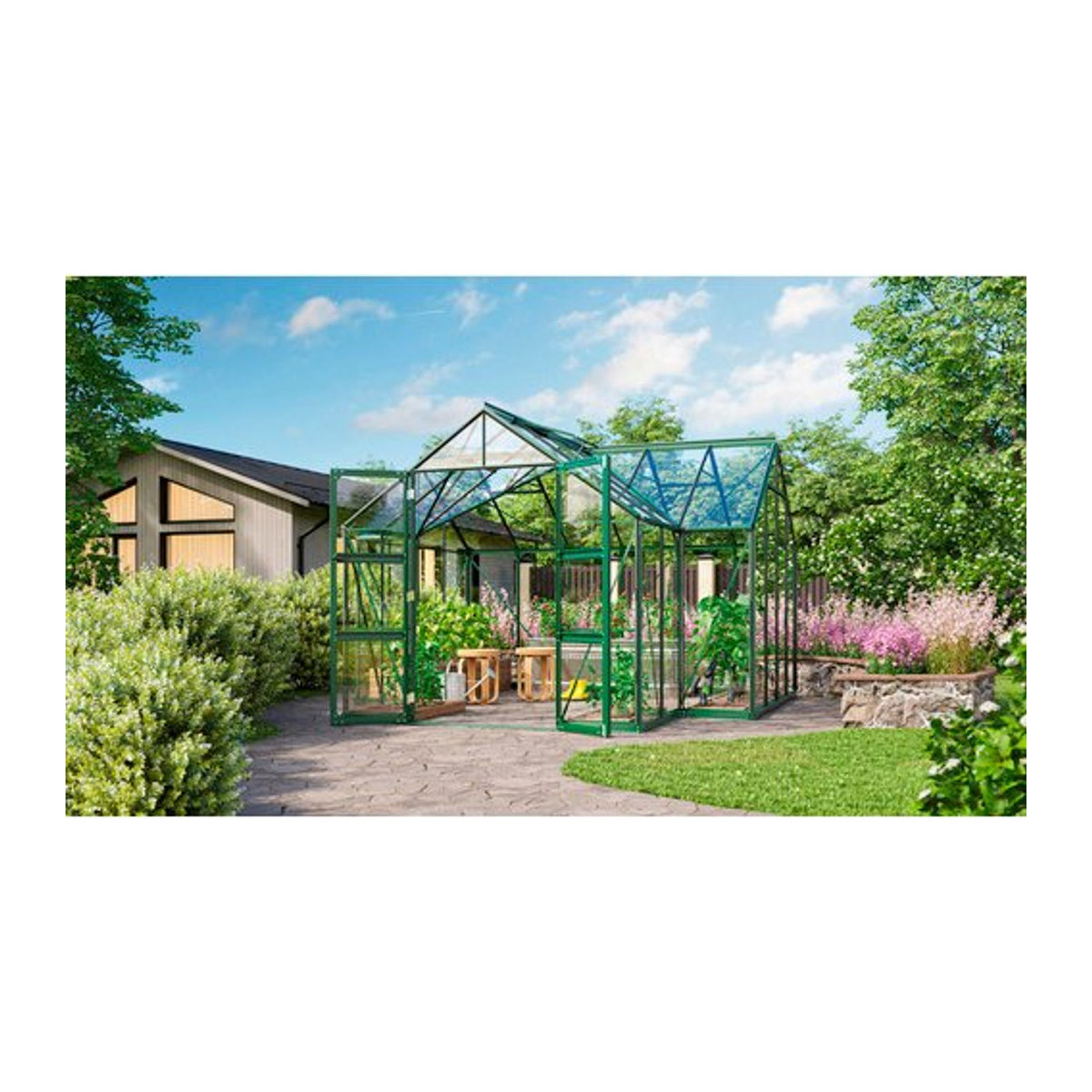 Vitavia Gewächshaus Campus in Smaragd Grün mit 3 mm ESG-Glas, B/H/L: 38,34 x 254 x 383 cm - Bild 3