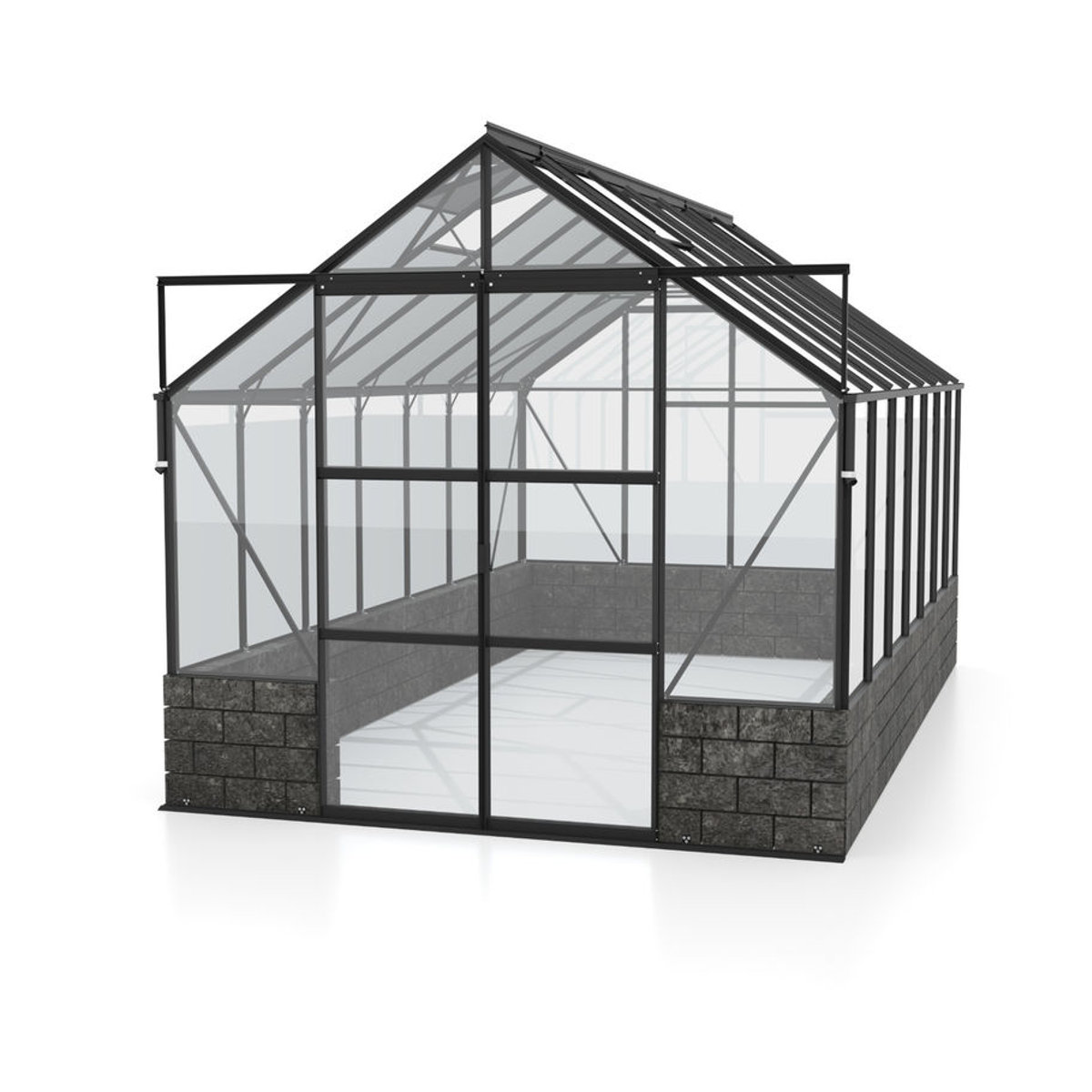 Vitavia Gewächshaus Cassandra 11500 in Schwarz mit Sockelmauer in Basalt und 3 mm ESG-Glas, 11,5 m² - Bild 2