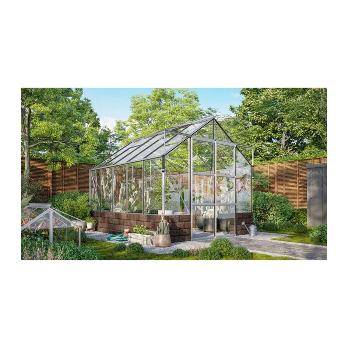 Vitavia Gewächshaus Cassandra 8300 aus eloxiertem Aluminium in Alufarben mit Sockelmauer und 3 mm ESG-Glas, 8,3 m² - Bild 1