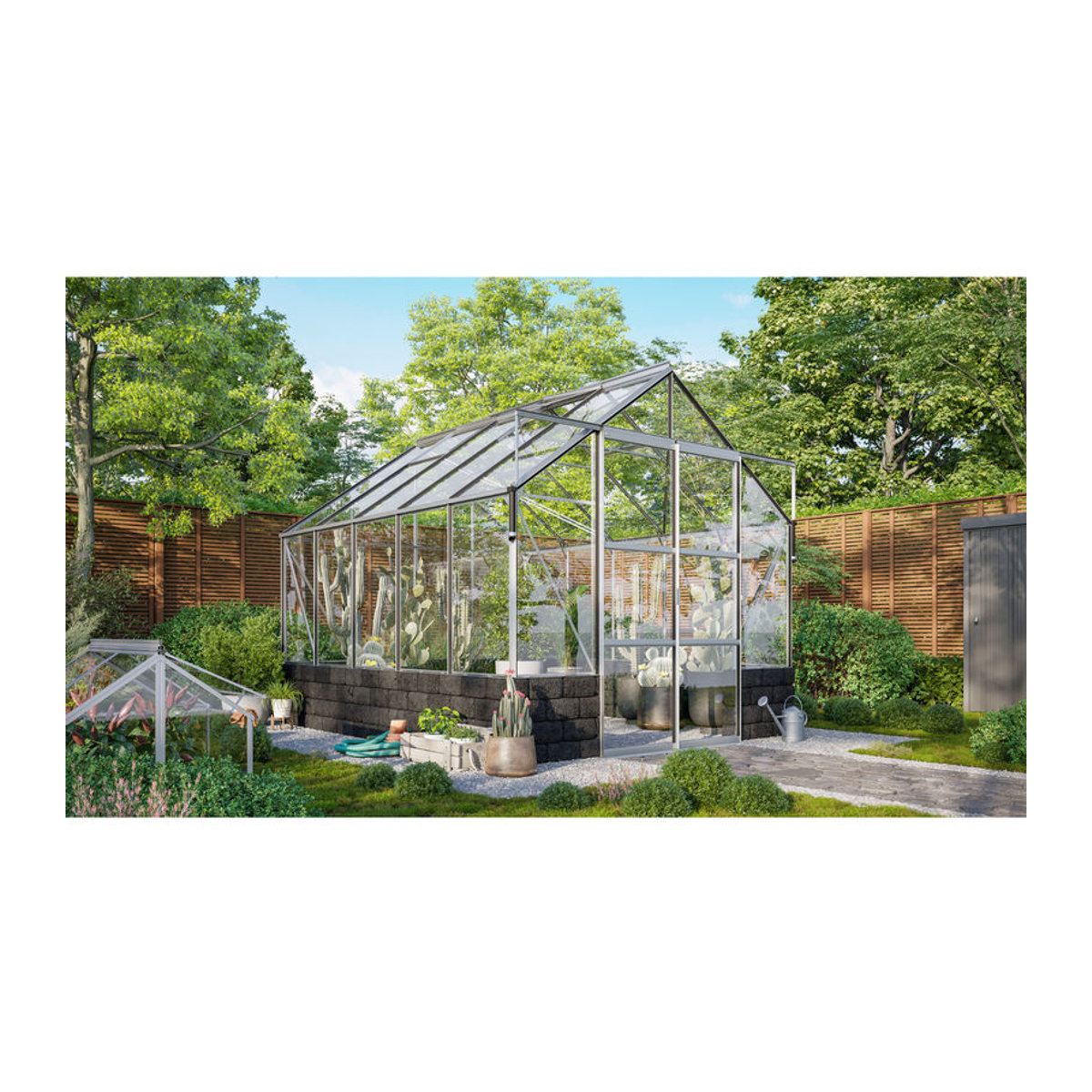 Vitavia Gewächshaus Cassandra 8300 aus eloxiertem Aluminium in Anthrazit mit Sockelmauer in Basalt und 3 mm ESG-Glas, 8,3 m² - Bild 1