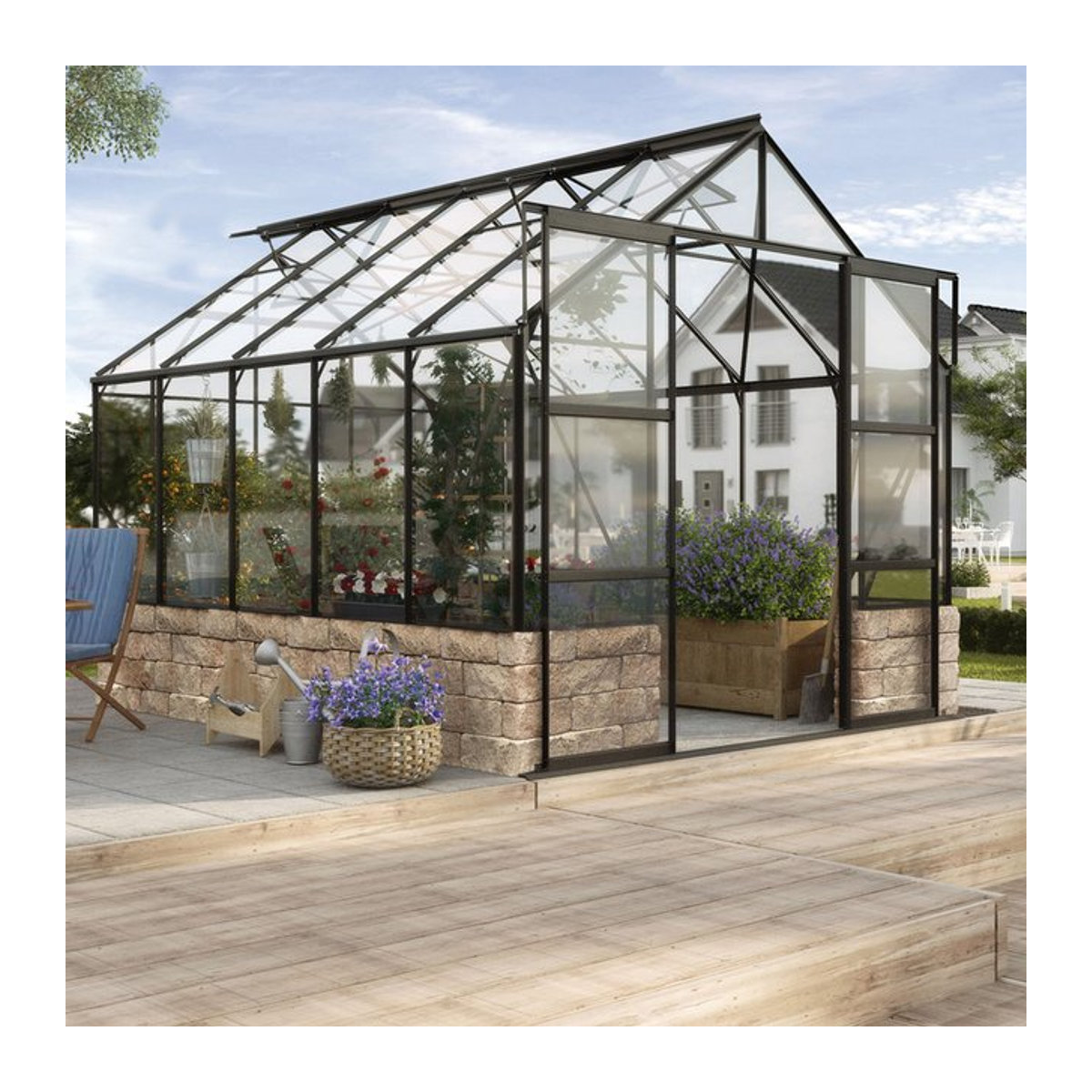 Vitavia Gewächshaus Cassandra 8300 in Schwarz mit 8,3 m² Fläche und 3 mm ESG-Glas - Bild 1