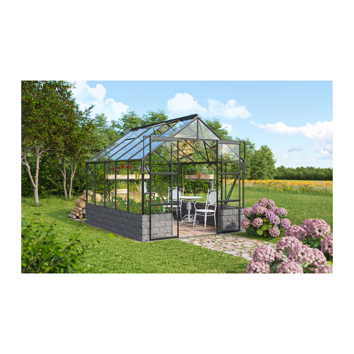 Vitavia Gewächshaus Cassandra 8300 in Schwarz mit 8,3 m² Fläche und 3 mm ESG-Glas - Bild 4