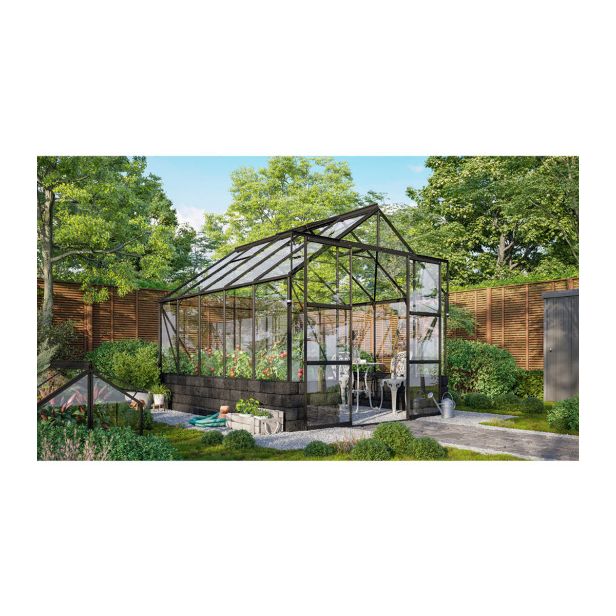 Vitavia Gewächshaus Cassandra 8300 in Schwarz mit Sockelmauer in Basalt und 3 mm ESG-Glas, 8,3 m² - Bild 2
