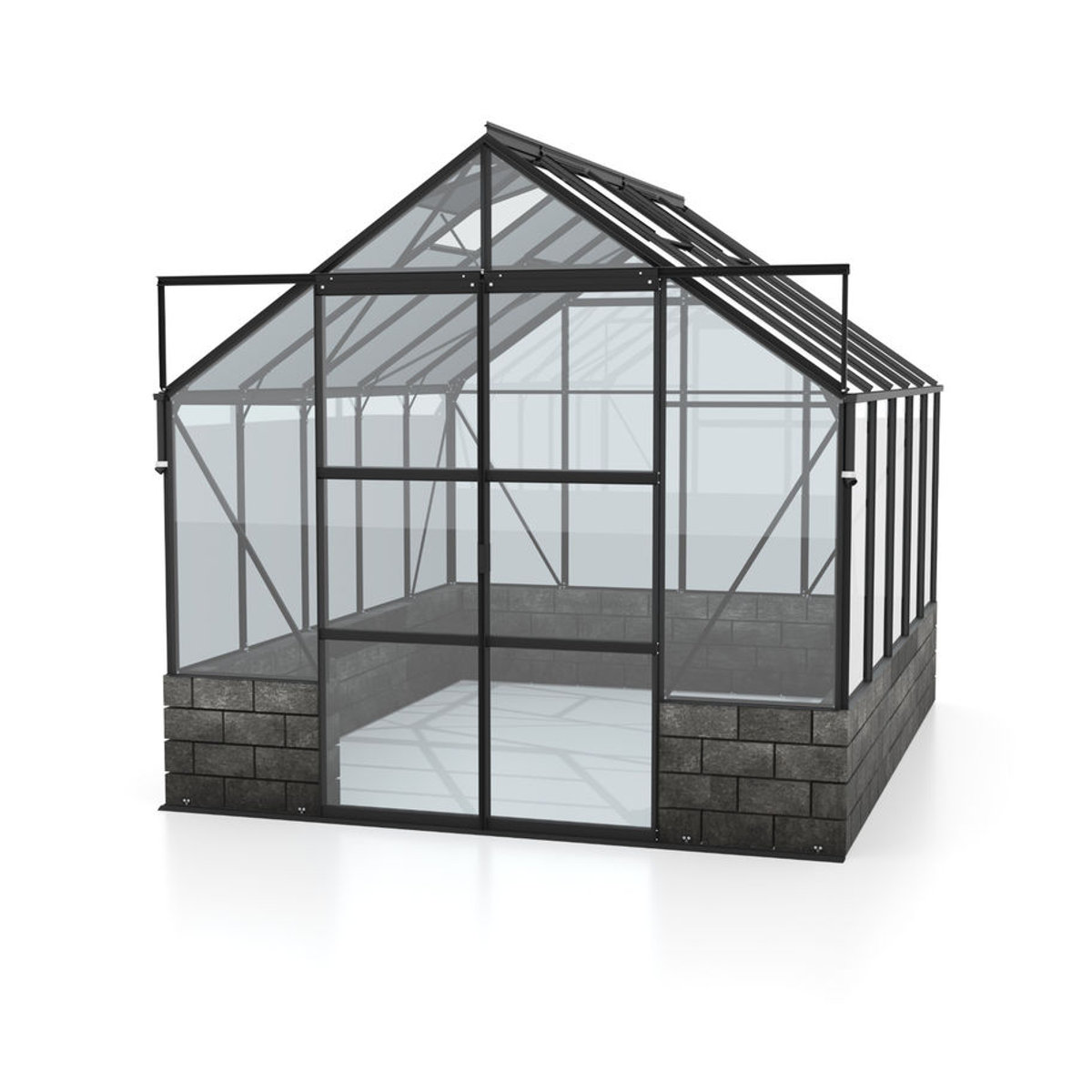 Vitavia Gewächshaus Cassandra 8300 in Schwarz mit Sockelmauer in Basalt und 3 mm ESG-Glas, 8,3 m² - Bild 3