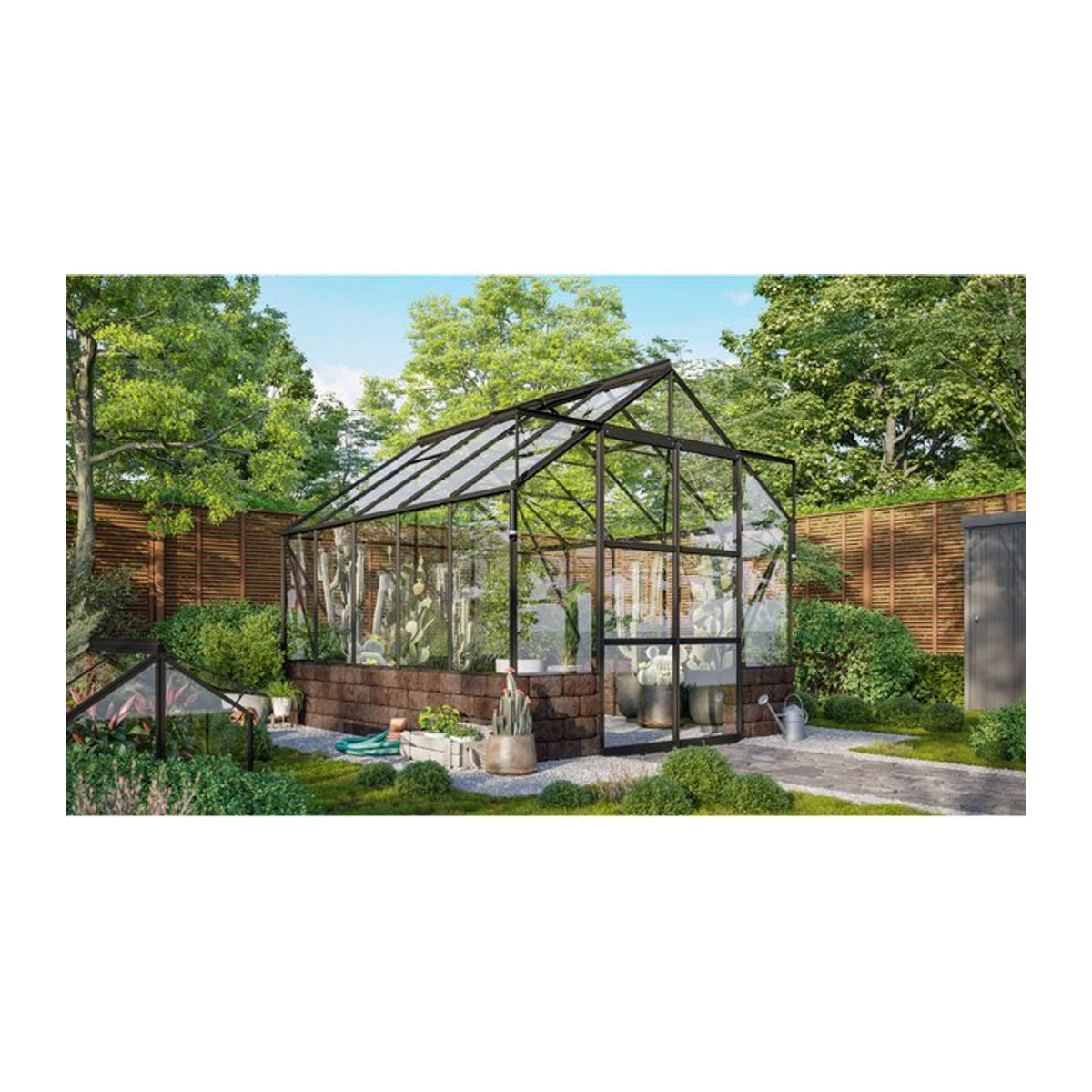 Vitavia Gewächshaus Cassandra 8300 in Schwarz mit Sockelmauer in Herbstlaub und 3 mm ESG-Glas - Bild 1