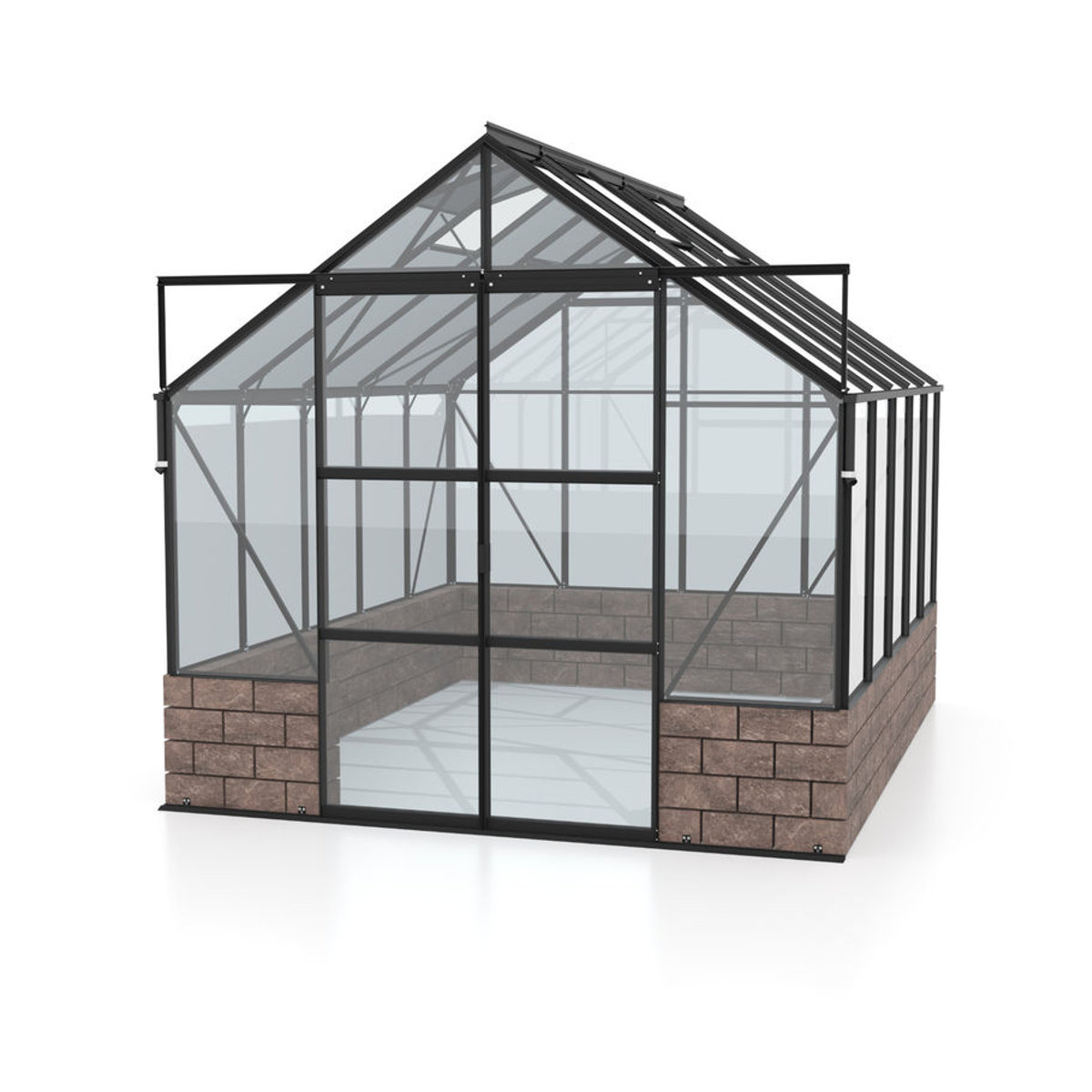 Vitavia Gewächshaus Cassandra 8300 in Schwarz mit Sockelmauer in Herbstlaub und 3 mm ESG-Glas - Bild 2