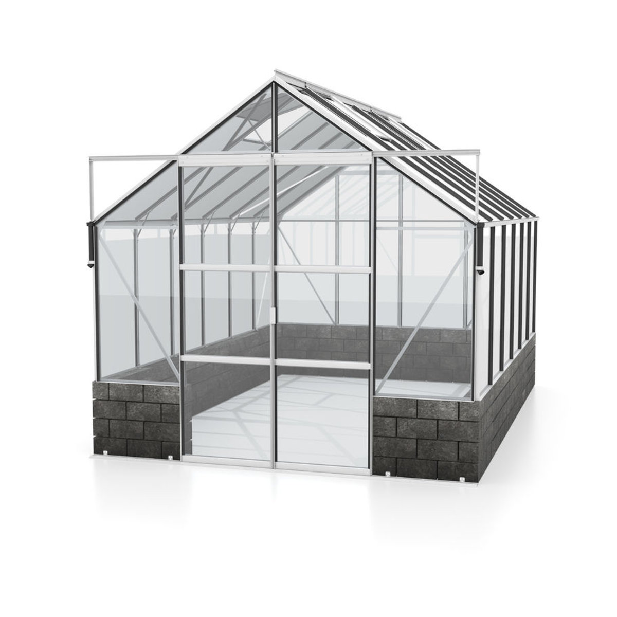 Vitavia Gewächshaus Cassandra 9900 aus eloxiertem Aluminium in Alufarben mit Sockelmauer in Basalt und 3 mm ESG-Glas, 9,9 m² - Bild 2