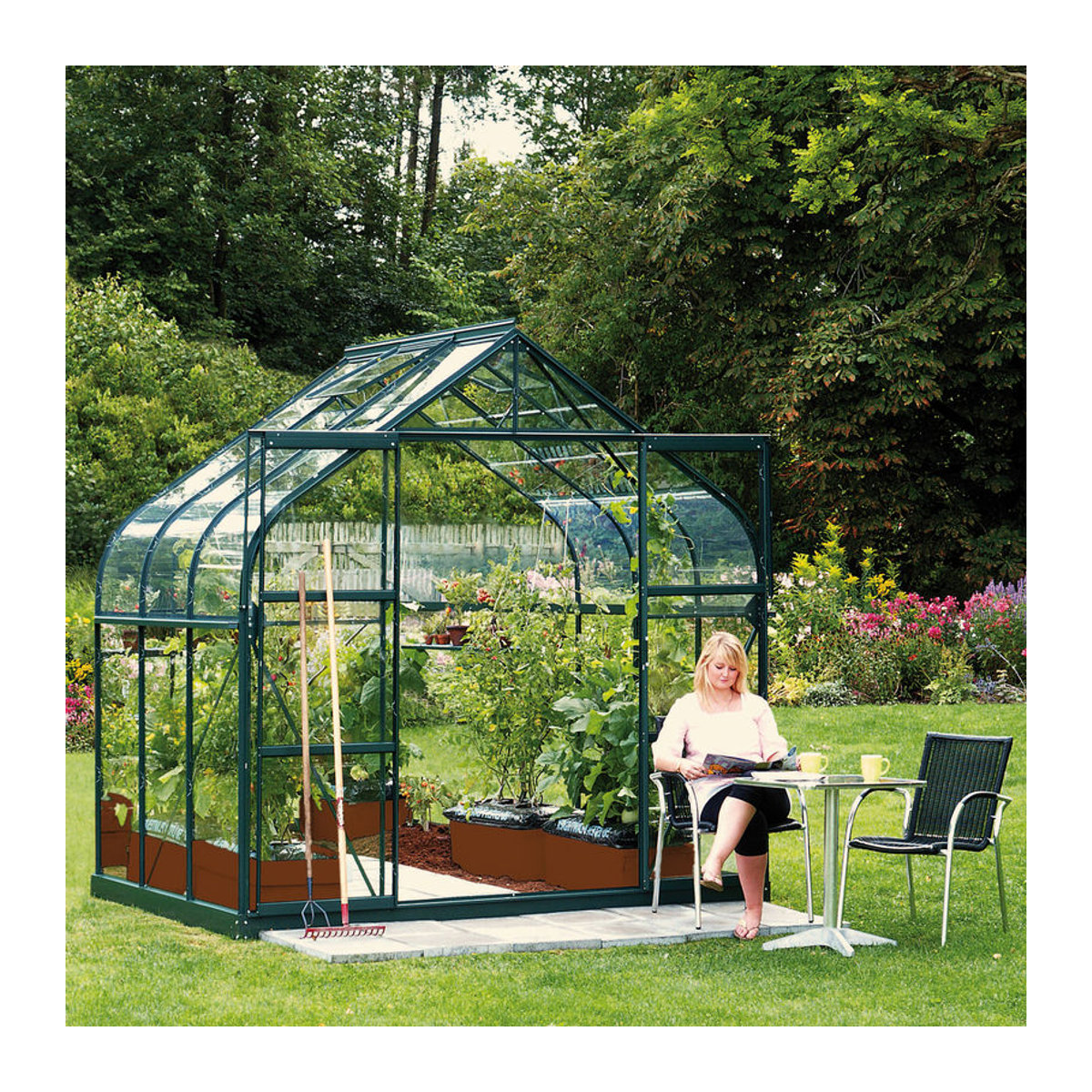 Vitavia Gewächshaus Dione 5000 mit Stahlfundamentrahmen in Smaragdgrün, 5,0 m², 3 mm ESG-Glas - Bild 2