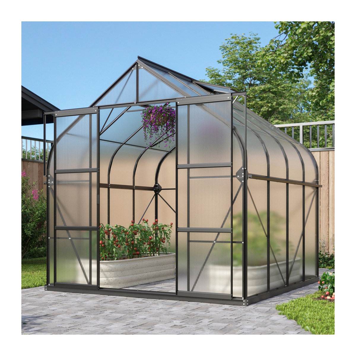 Vitavia Gewächshaus Dione 6700 in Schwarz mit Aluminiumrahmen und Polycarbonat-Platten, 6,7 m² - Bild 2