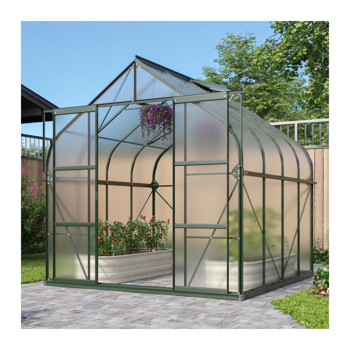 Vitavia Gewächshaus Dione 6700 mit Stahlfundamentrahmen in Smaragdgrün, 6,7 m², aus Aluminium und Polycarbonat - Bild 2