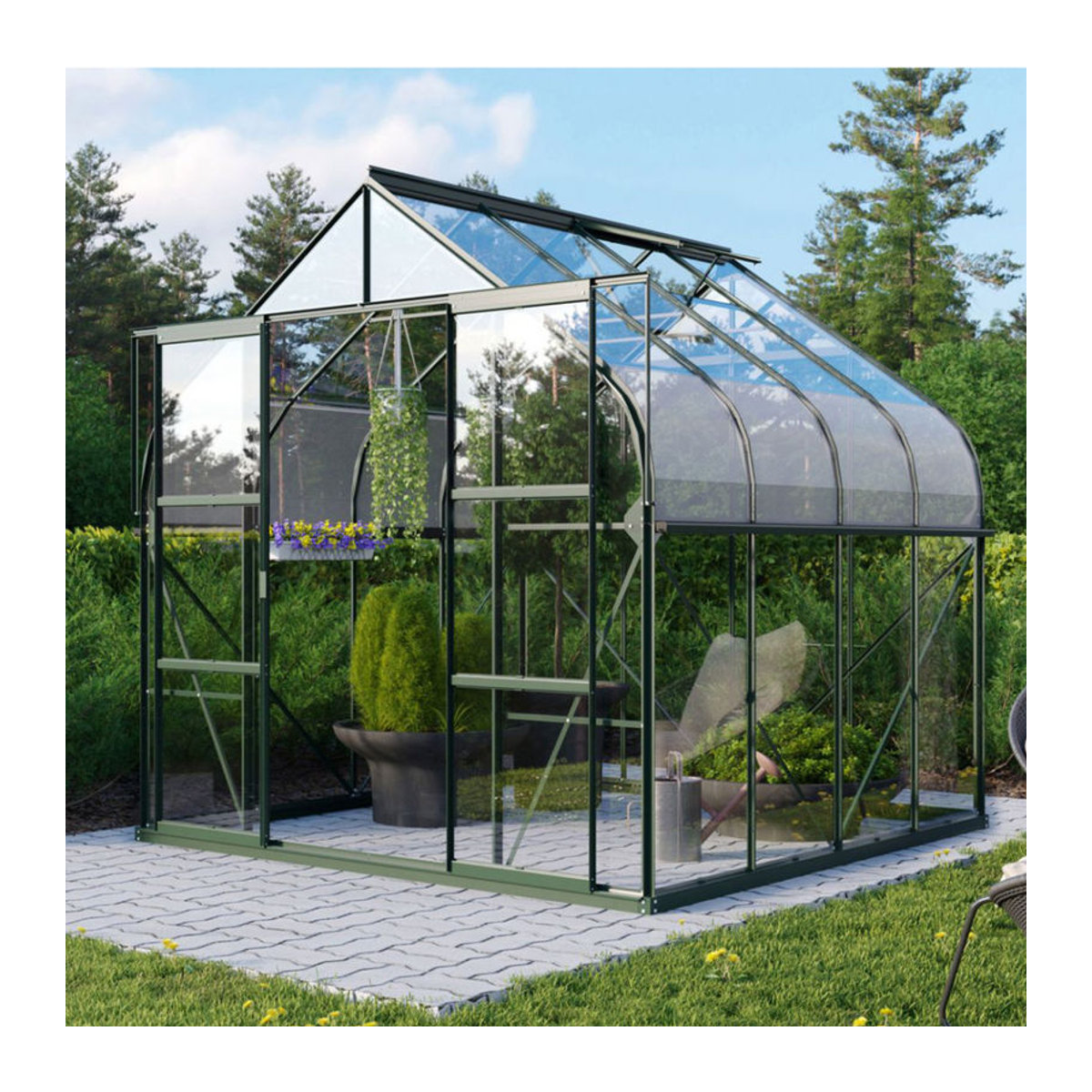 Vitavia Gewächshaus Dione 6700 mit Stahlfundamentrahmen in Smaragdgrün, 6,7 m², ESG-Glas und Aluminiumrahmen - Bild 3