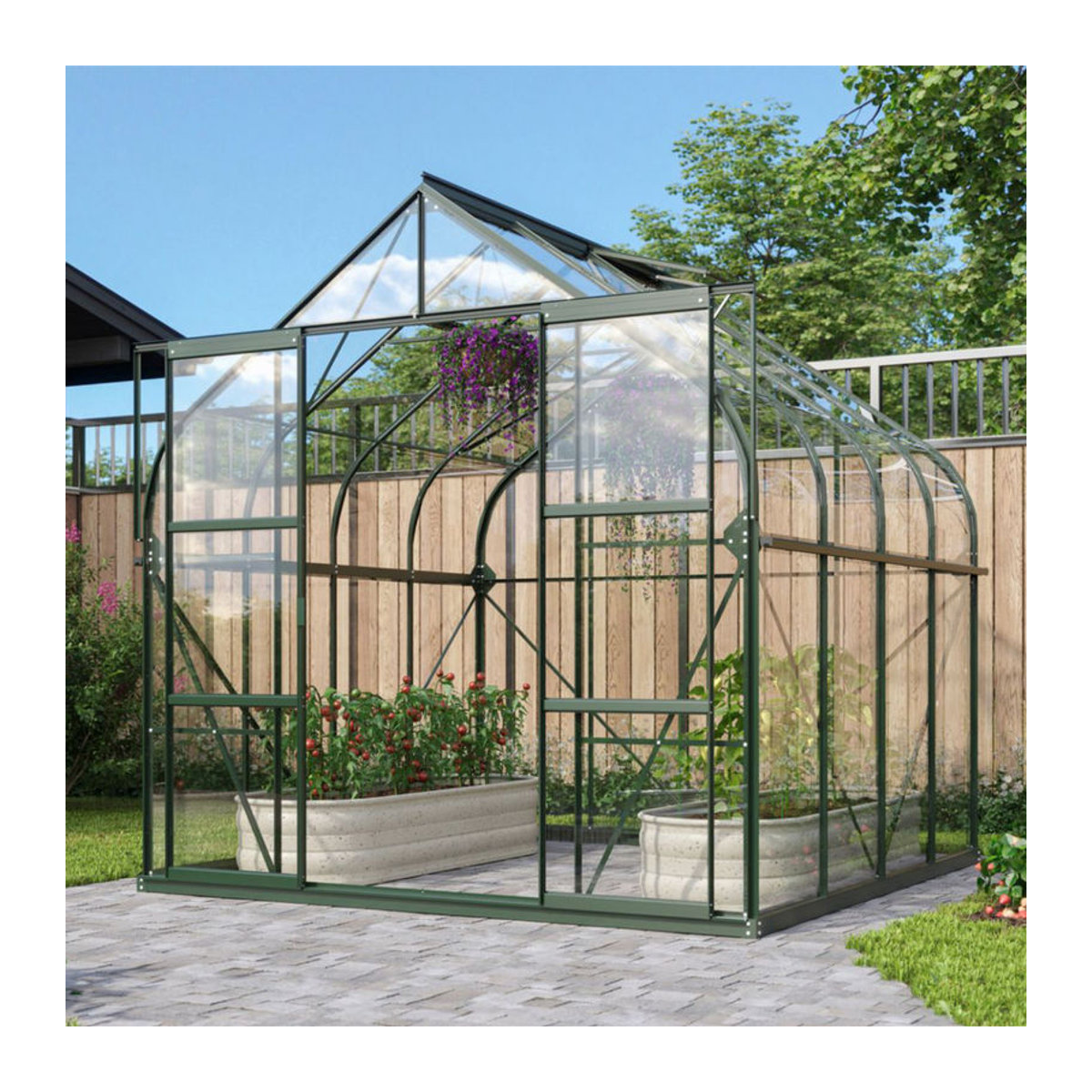 Vitavia Gewächshaus Dione 6700 mit Stahlfundamentrahmen in Smaragdgrün, 6,7 m², ESG-Glas und Aluminiumrahmen - Bild 4