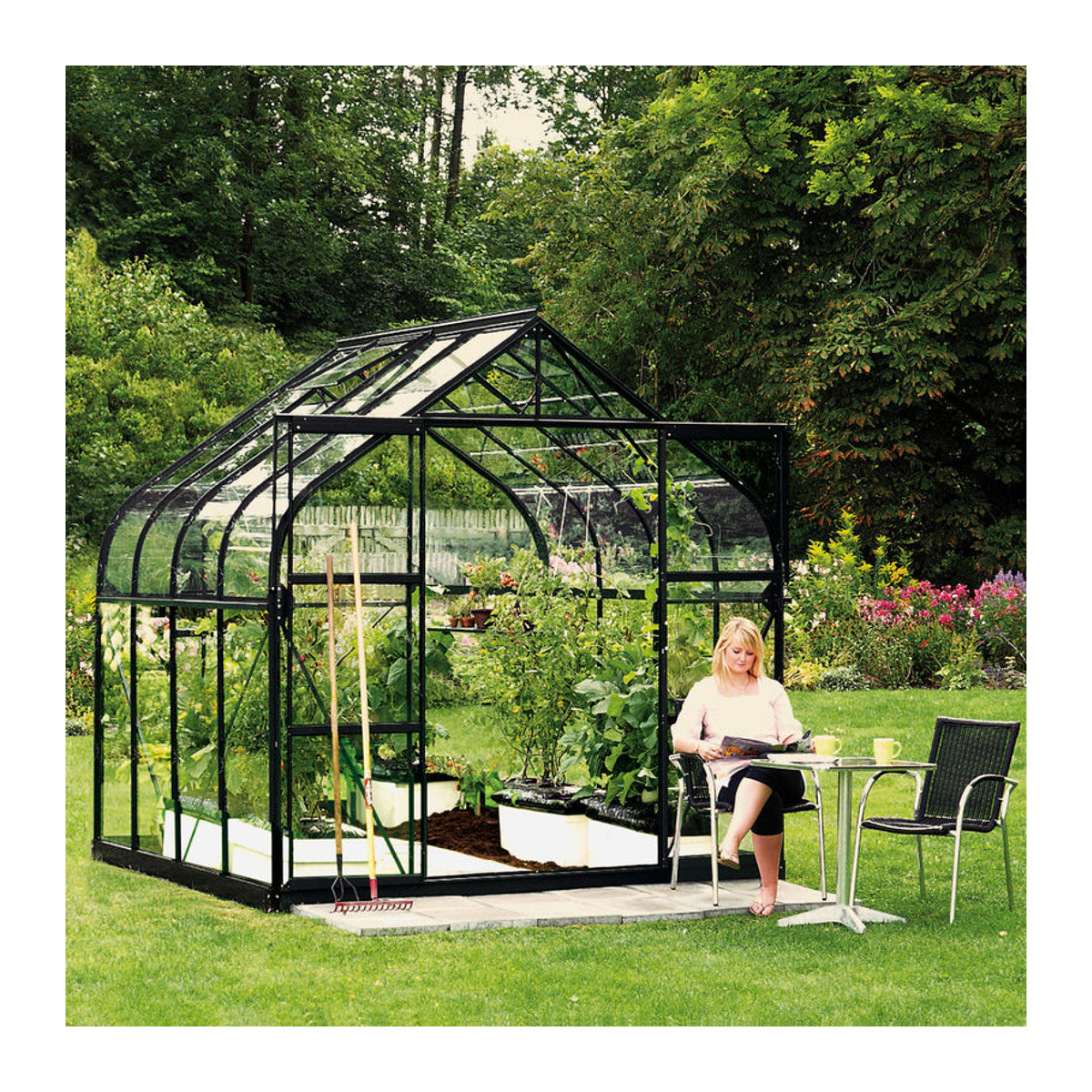 Vitavia Gewächshaus Dione 6700 mit Stahlfundamentrahmen, Schwarz, 6,7 m², ESG-Glas und Aluminium - Bild 2