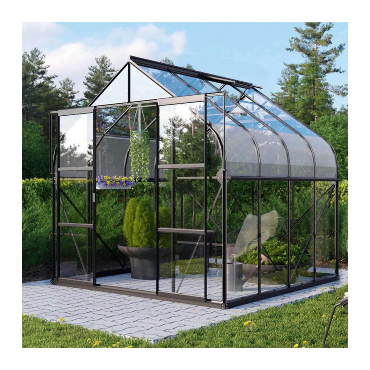 Vitavia Gewächshaus Dione 6700 mit Stahlfundamentrahmen, Schwarz, 6,7 m², ESG-Glas und Aluminium - Bild 3