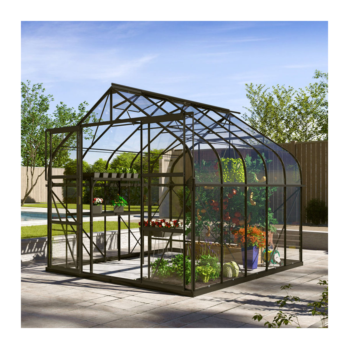 Vitavia Gewächshaus Dione 8300 mit Stahlfundamentrahmen in Schwarz, 8,3 m², ESG-Glas und Aluminium - Bild 2