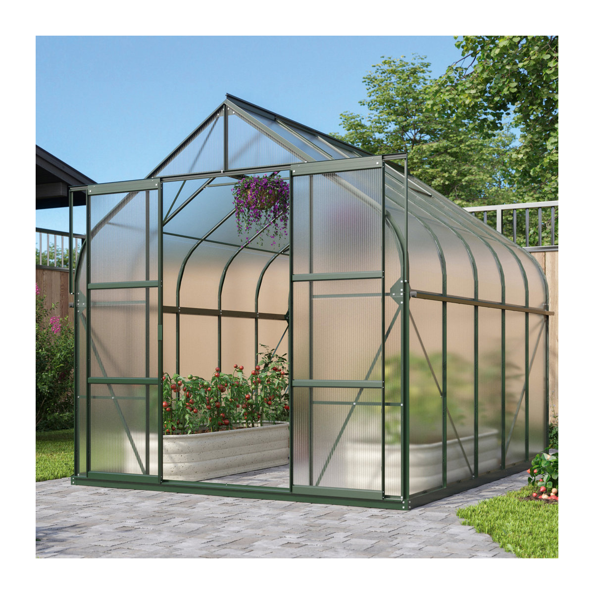 Vitavia Gewächshaus Dione 8300 mit Stahlfundamentrahmen in Smaragdgrün, 8,3 m², aus Aluminium und Polycarbonat - Bild 2