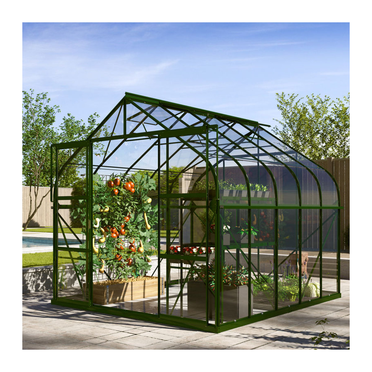 Vitavia Gewächshaus Dione 8300 mit Stahlfundamentrahmen in Smaragdgrün, 8,3 m², mit 3 mm ESG-Glas und Aluminiumrahmen - Bild 2