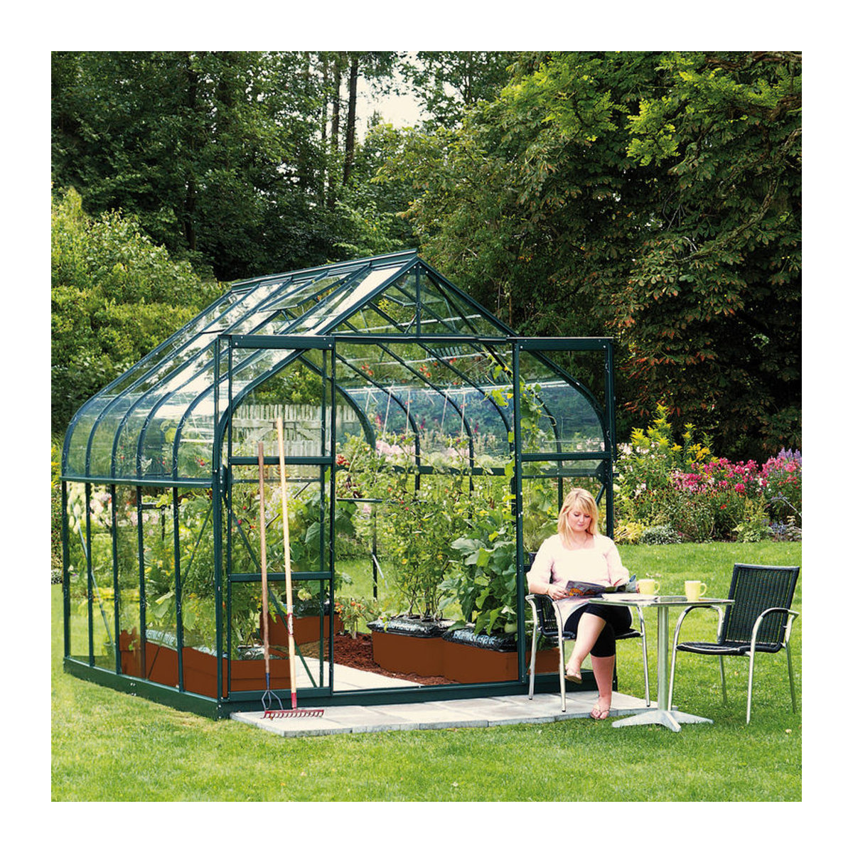 Vitavia Gewächshaus Dione 8300 mit Stahlfundamentrahmen in Smaragdgrün, 8,3 m², mit 3 mm ESG-Glas und Aluminiumrahmen - Bild 3