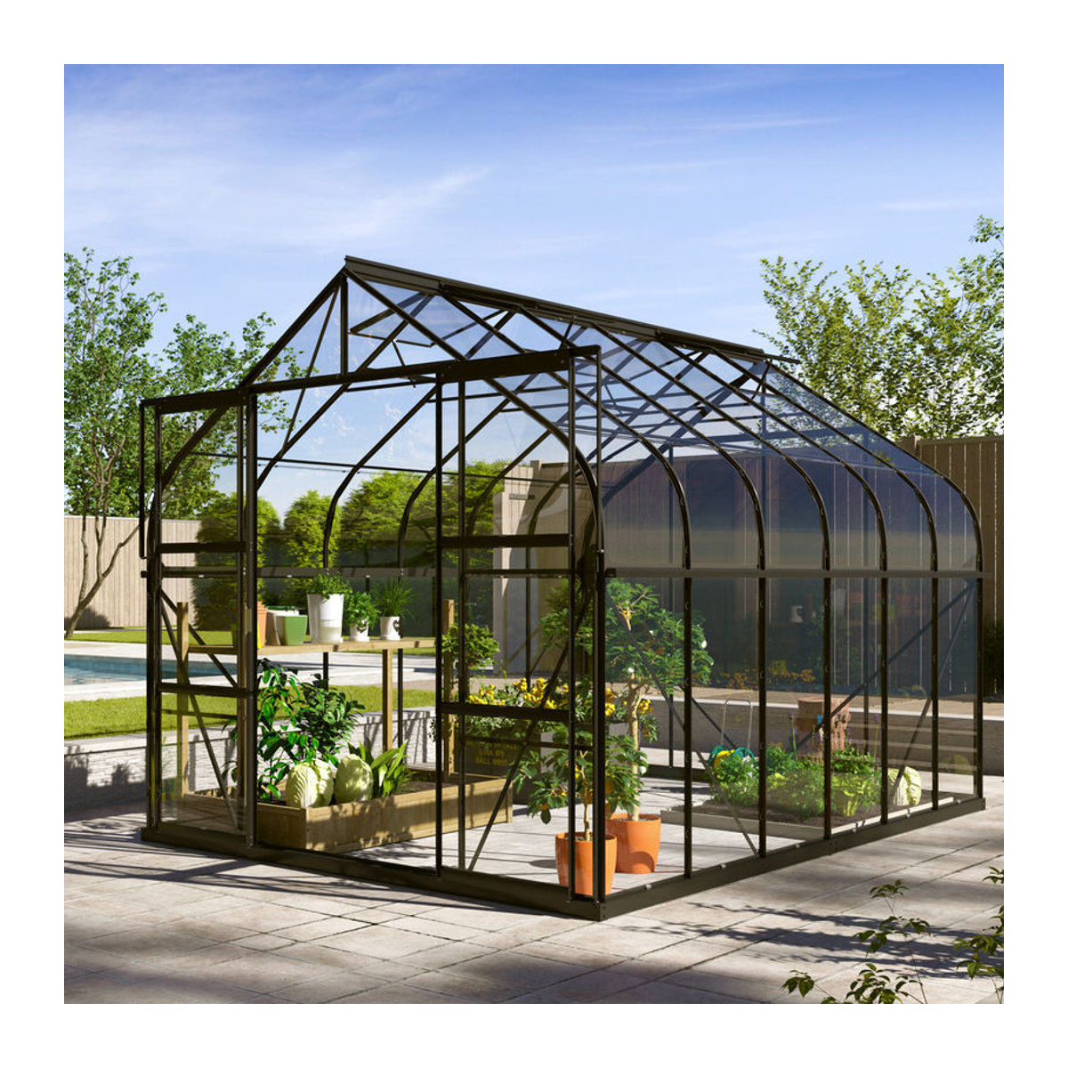 Vitavia Gewächshaus Dione 9900 mit Stahlfundamentrahmen in Schwarz und 9,9 m² Fläche aus Glas und Aluminium - Bild 2