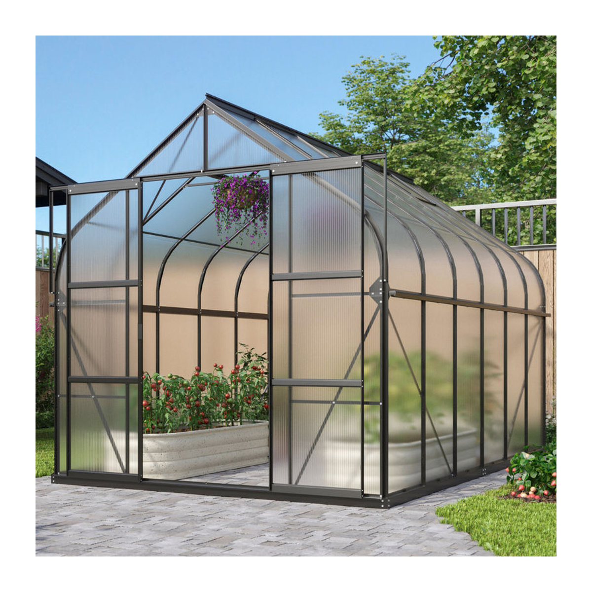 Vitavia Gewächshaus Dione 9900 mit Stahlfundamentrahmen und 4 mm Polycarbonat in Schwarz, 9,9 m² - Bild 2