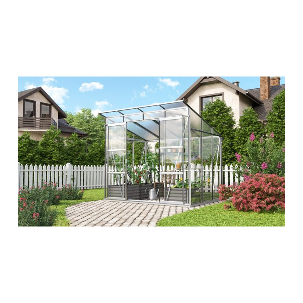Vitavia Gewächshaus Freya 5900 in alufarben mit Aluminiumrahmen, 5,9 m², 3 mm ESG-Glas und 6 mm HKP-Platten - Bild 1