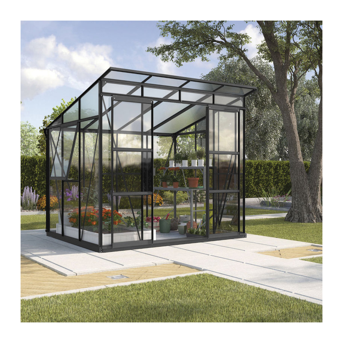 Vitavia Gewächshaus Freya 5900 in Schwarz mit Aluminiumrahmen und Polycarbonat-Verglasung, 5,9 m² - Bild 2