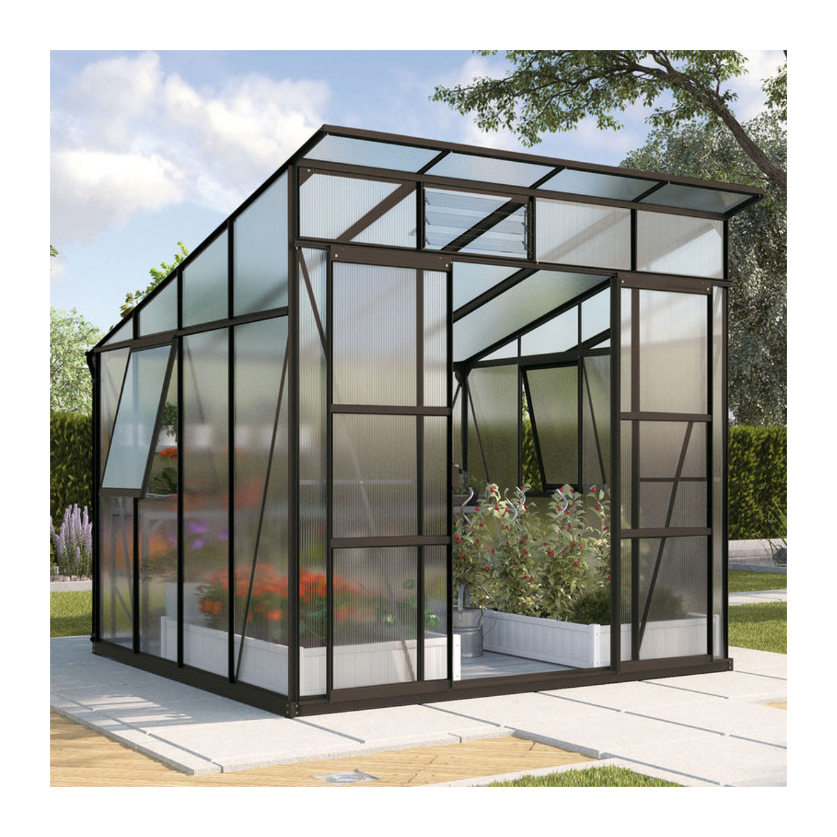 Vitavia Gewächshaus Freya 7600 in Schwarz mit Aluminiumrahmen und 6 mm Polycarbonat-Platten, 7,6 m² - Bild 4