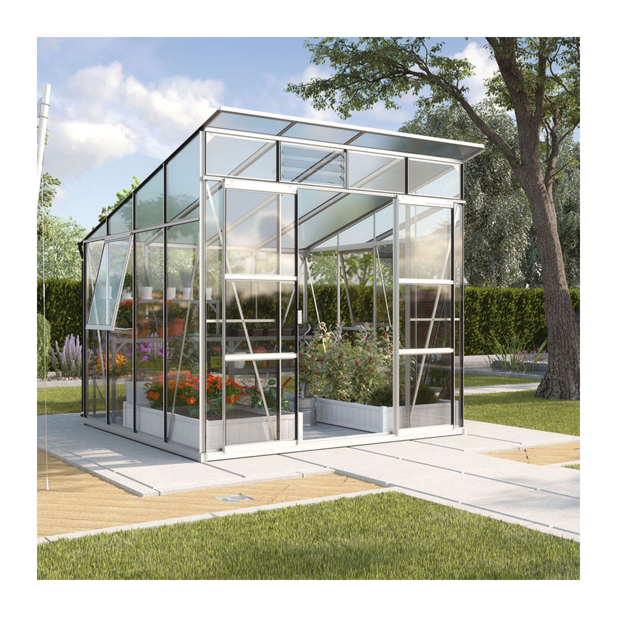 Vitavia Gewächshaus Freya 7600 in Silber mit Aluminiumrahmen, Glas und Polycarbonat, 7,6 m² - Bild 3