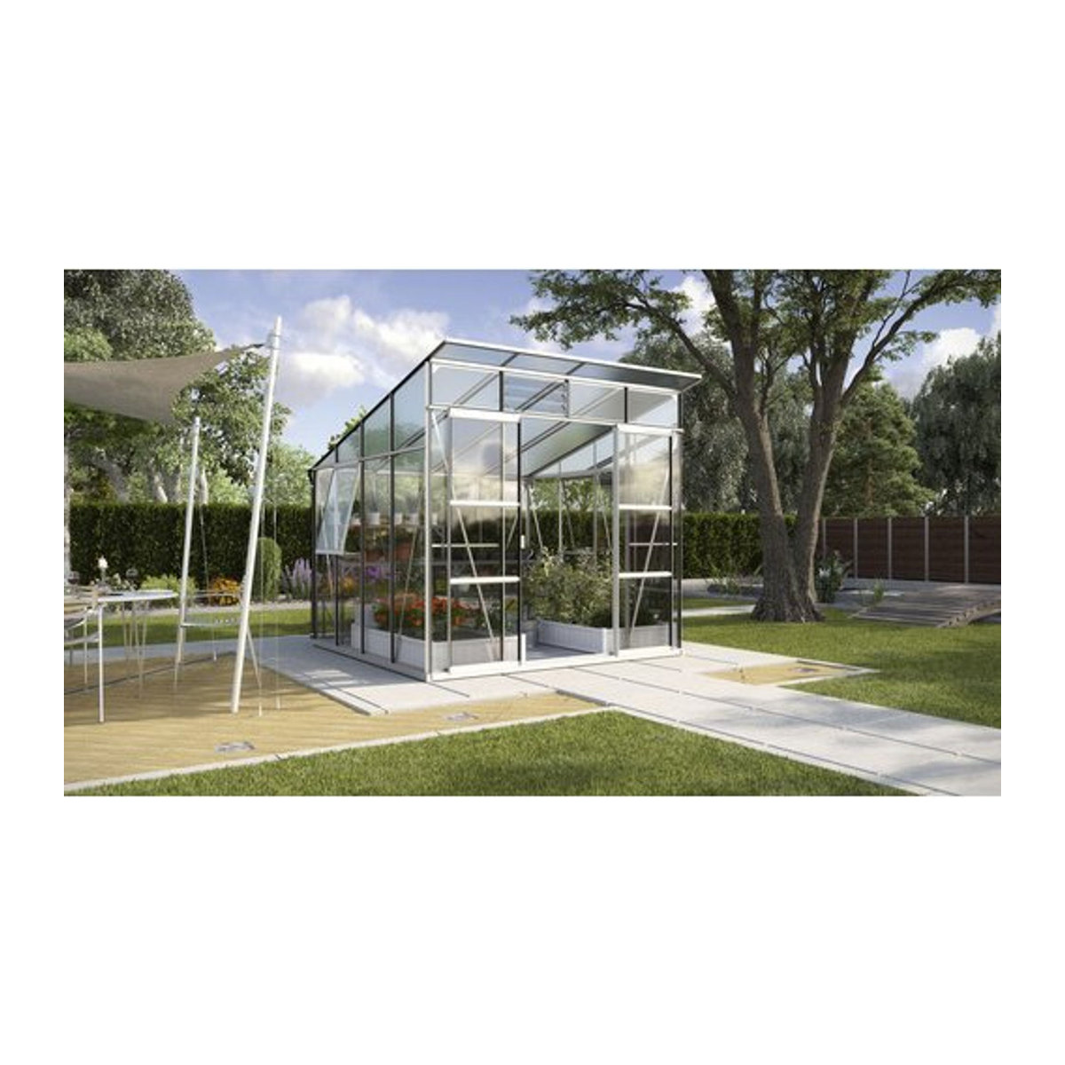 Vitavia Gewächshaus Freya 7600 in Silber mit Aluminiumrahmen, Glas und Polycarbonat, 7,6 m² - Bild 4