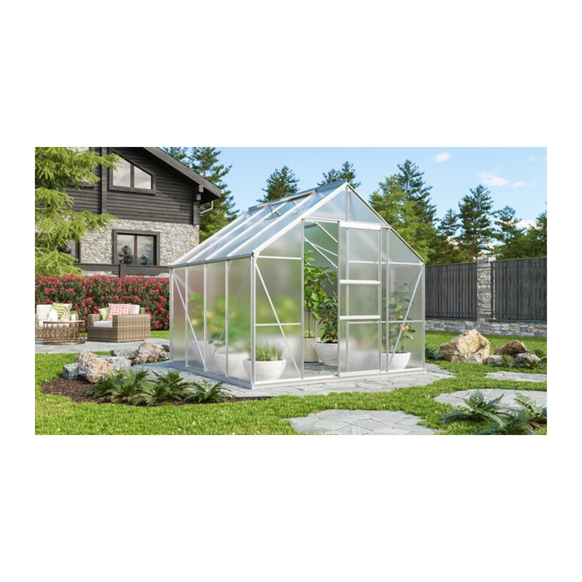 Vitavia Gewächshaus Merkur 6700 aus Aluminium in Alufarben mit 6,7 m² und 6 mm Polycarbonat-Verglasung - Bild 1