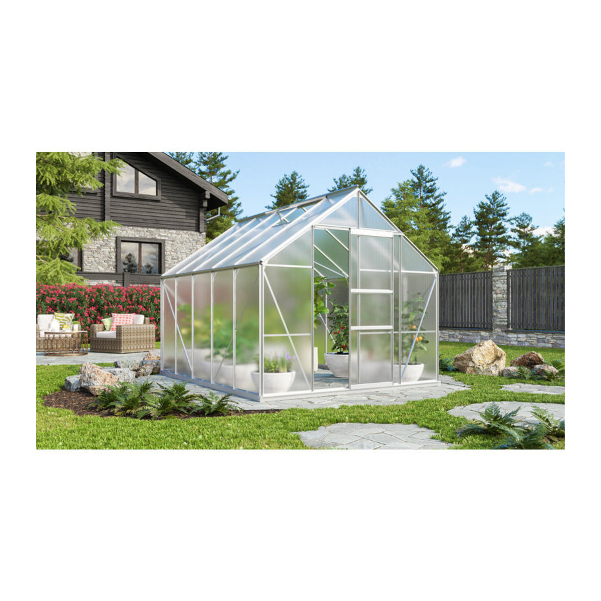 Vitavia Gewächshaus Merkur 8300 aus eloxiertem Aluminium in Alufarben mit 8,3 m² Fläche und 6 mm Polycarbonat-Verglasung - Bild 4