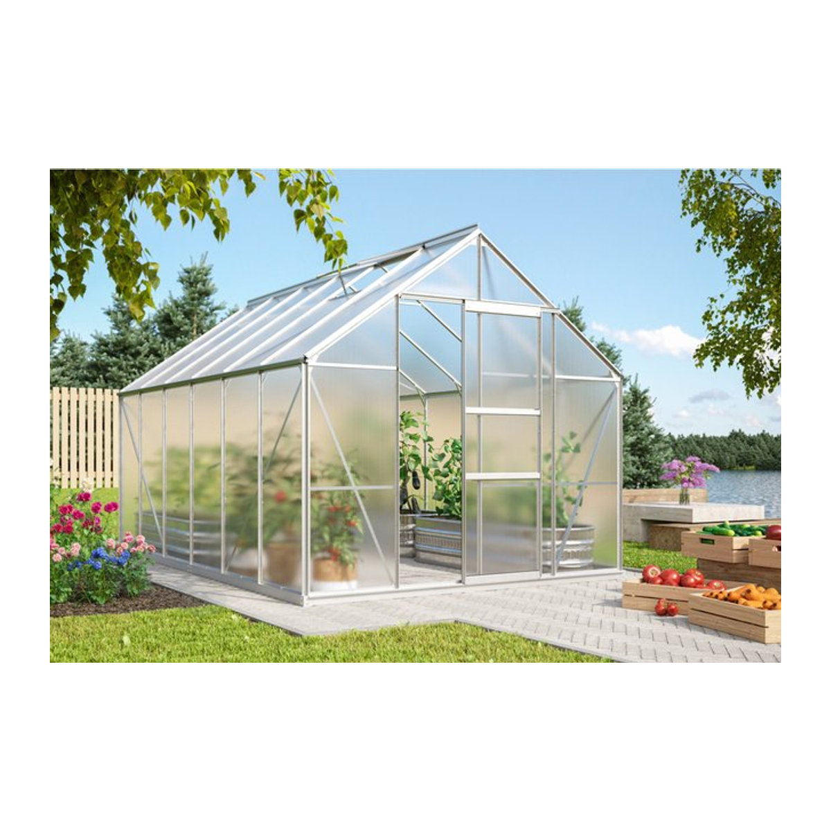 Vitavia Gewächshaus Merkur aus Aluminium und Polycarbonat in Alufarben, 9,9 m² - Bild 1