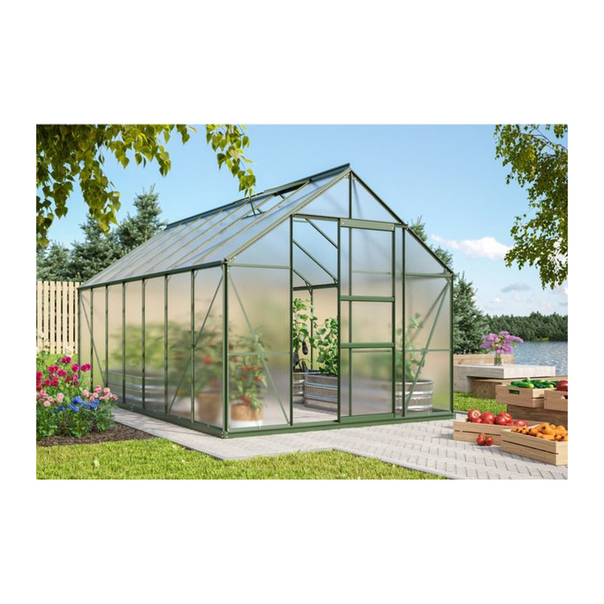 Vitavia Gewächshaus Merkur in Grün mit Aluminiumrahmen und Polycarbonat-Verglasung, 11,5 m² - Bild 1