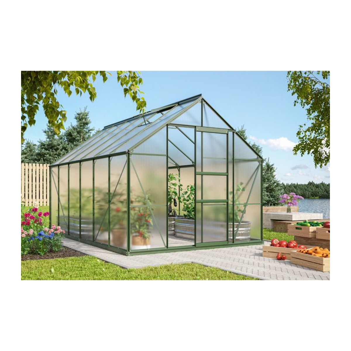 Vitavia Gewächshaus Merkur in Grün mit Aluminiumrahmen und Polycarbonat-Verglasung, 9,9 m² - Bild 1