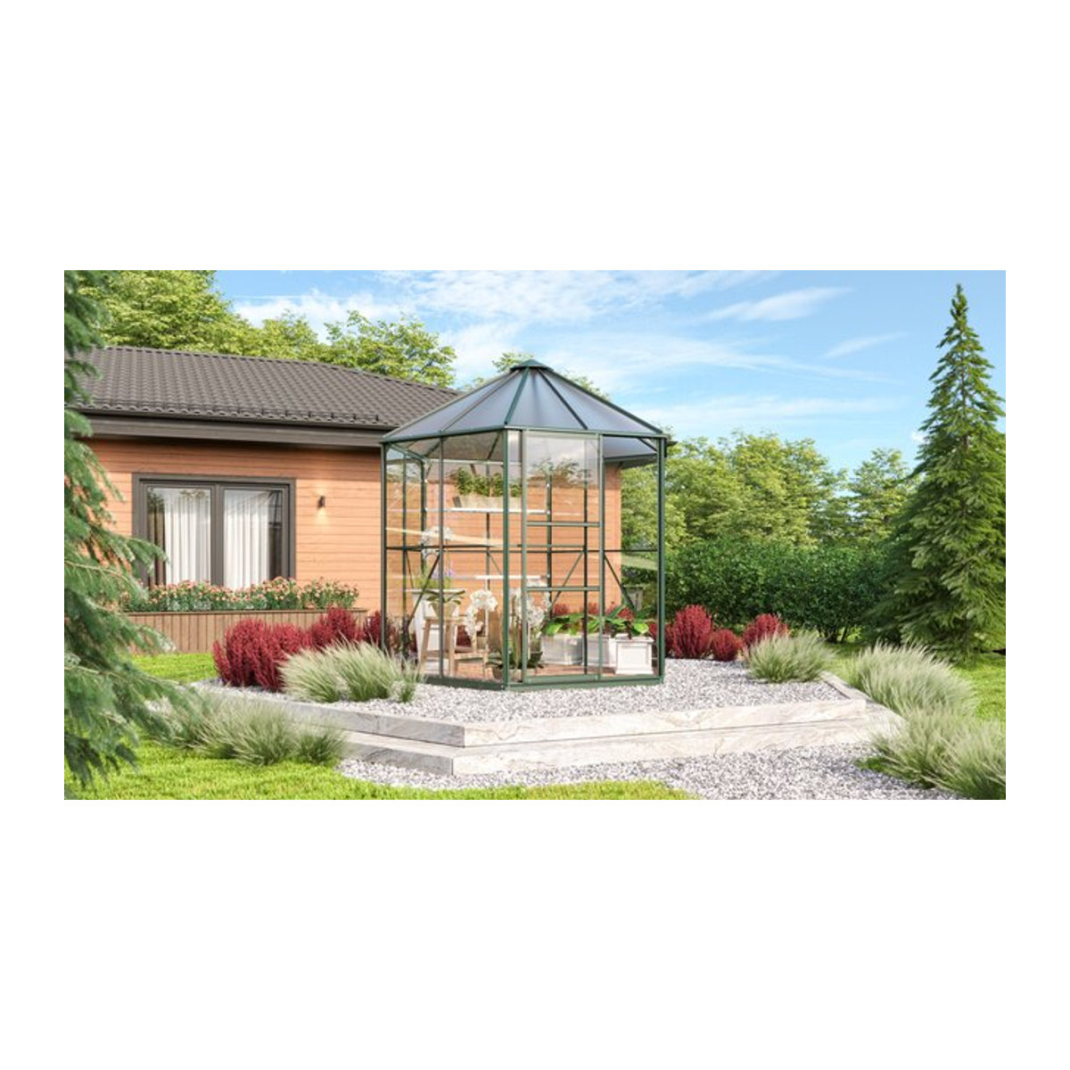 Vitavia Gewächshaus-Pavillon Juno 4500 in Smaragdgrün mit Stahlfundament und ESG-Verglasung - Bild 1