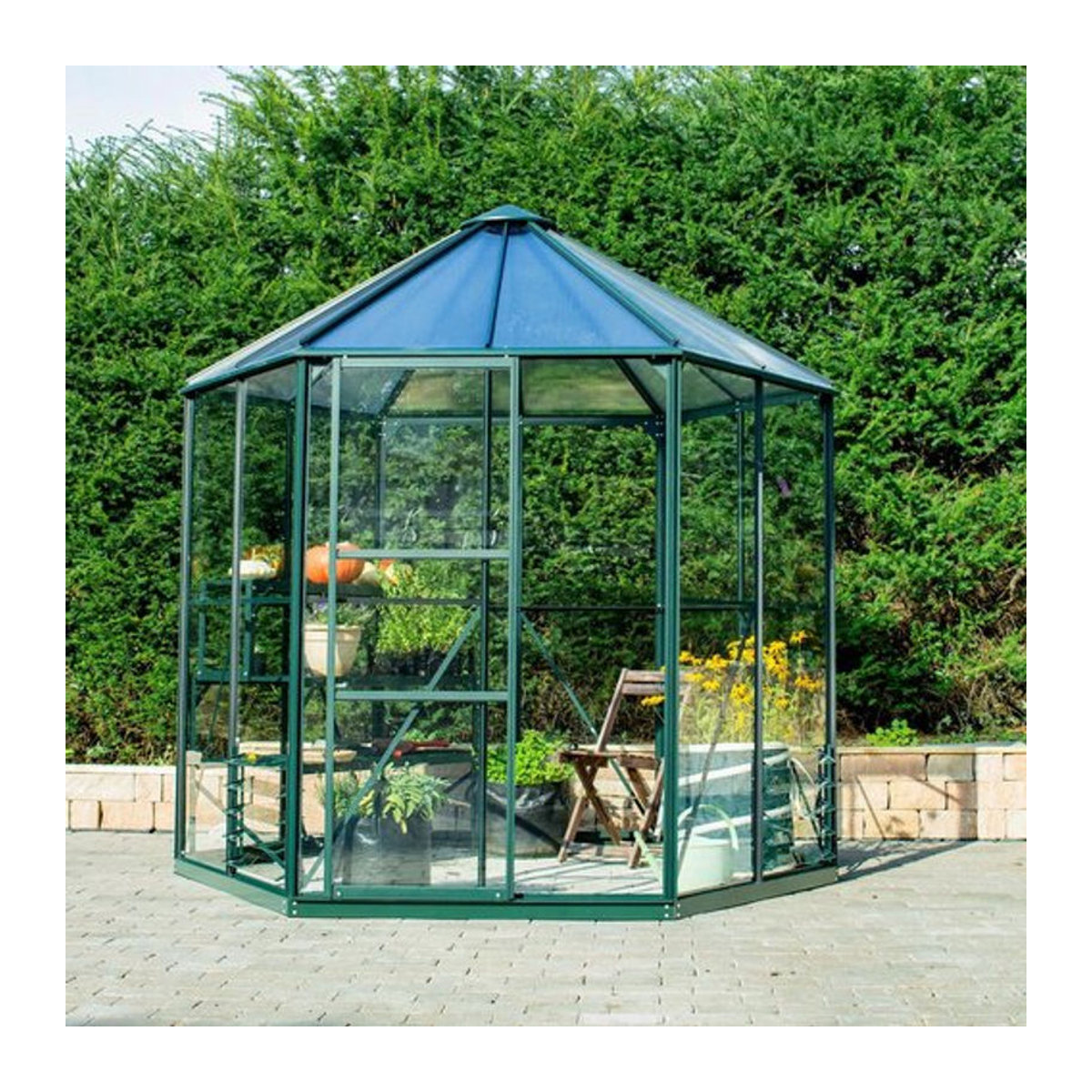 Vitavia Gewächshaus-Pavillon Juno 4500 in Smaragdgrün mit Stahlfundament und ESG-Verglasung - Bild 2
