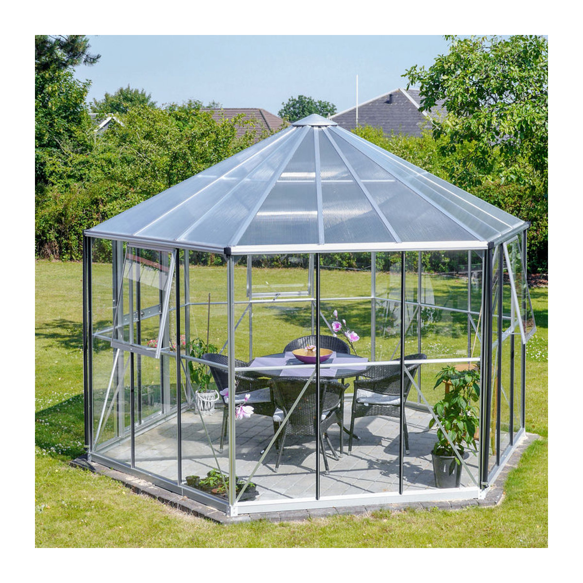 Vitavia Gewächshaus-Pavillon Juno 9000 in Alufarben mit Stahlfundament, Aluminium, Glas und Polycarbonat, 9,0 m² - Bild 3