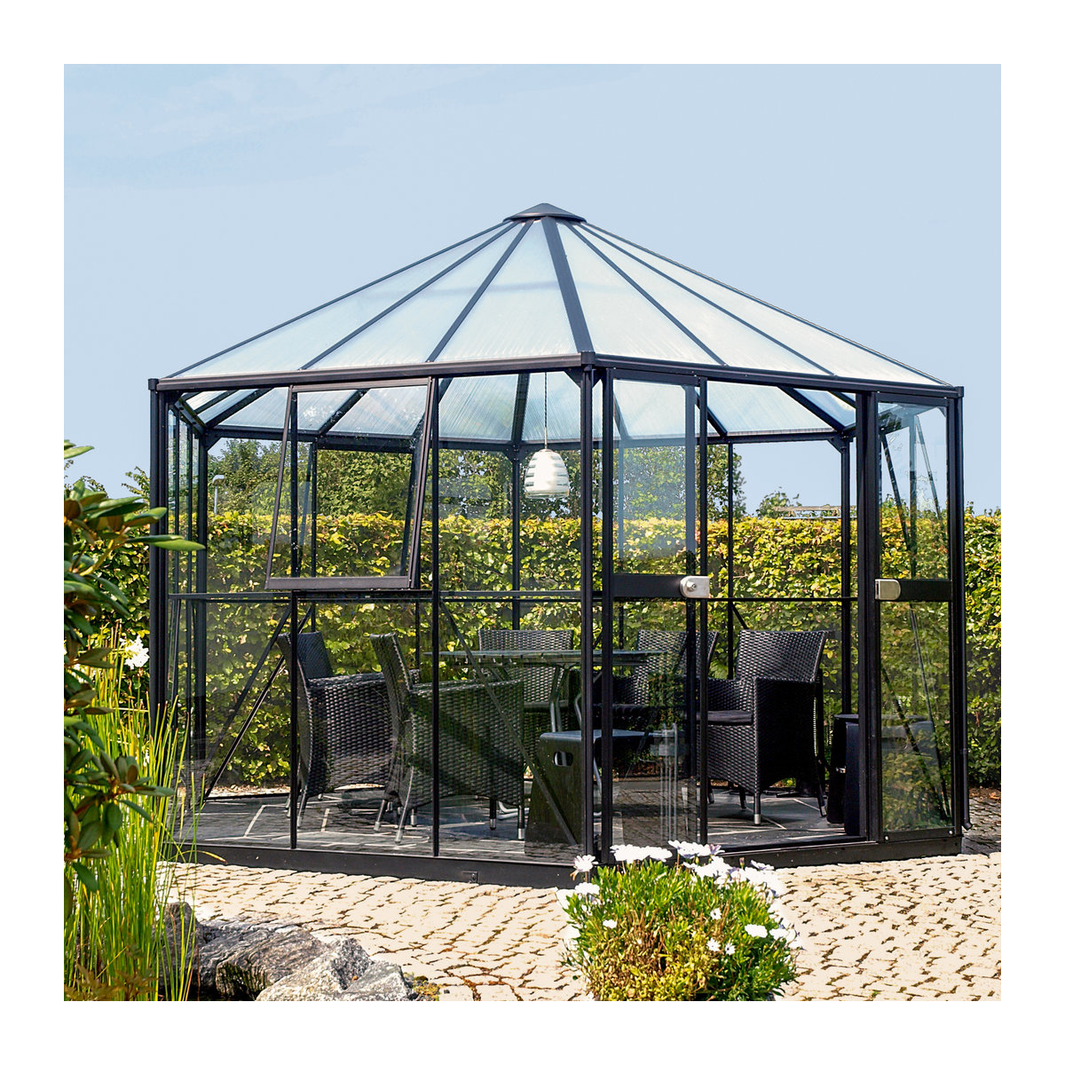 Vitavia Gewächshaus-Pavillon Juno in Schwarz mit Aluminiumrahmen, Glas und Polycarbonat, 9 m² - Bild 4