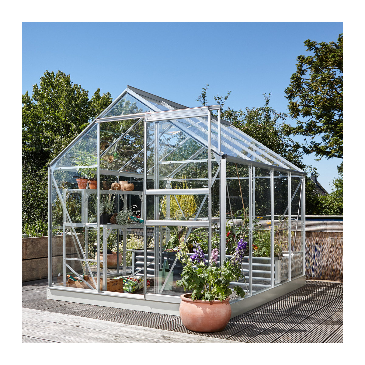 Vitavia Gewächshaus Planet 5000 aus Aluminium in Alufarben mit Fundament und 3 mm ESG Glas, 5,0 m² - Bild 2