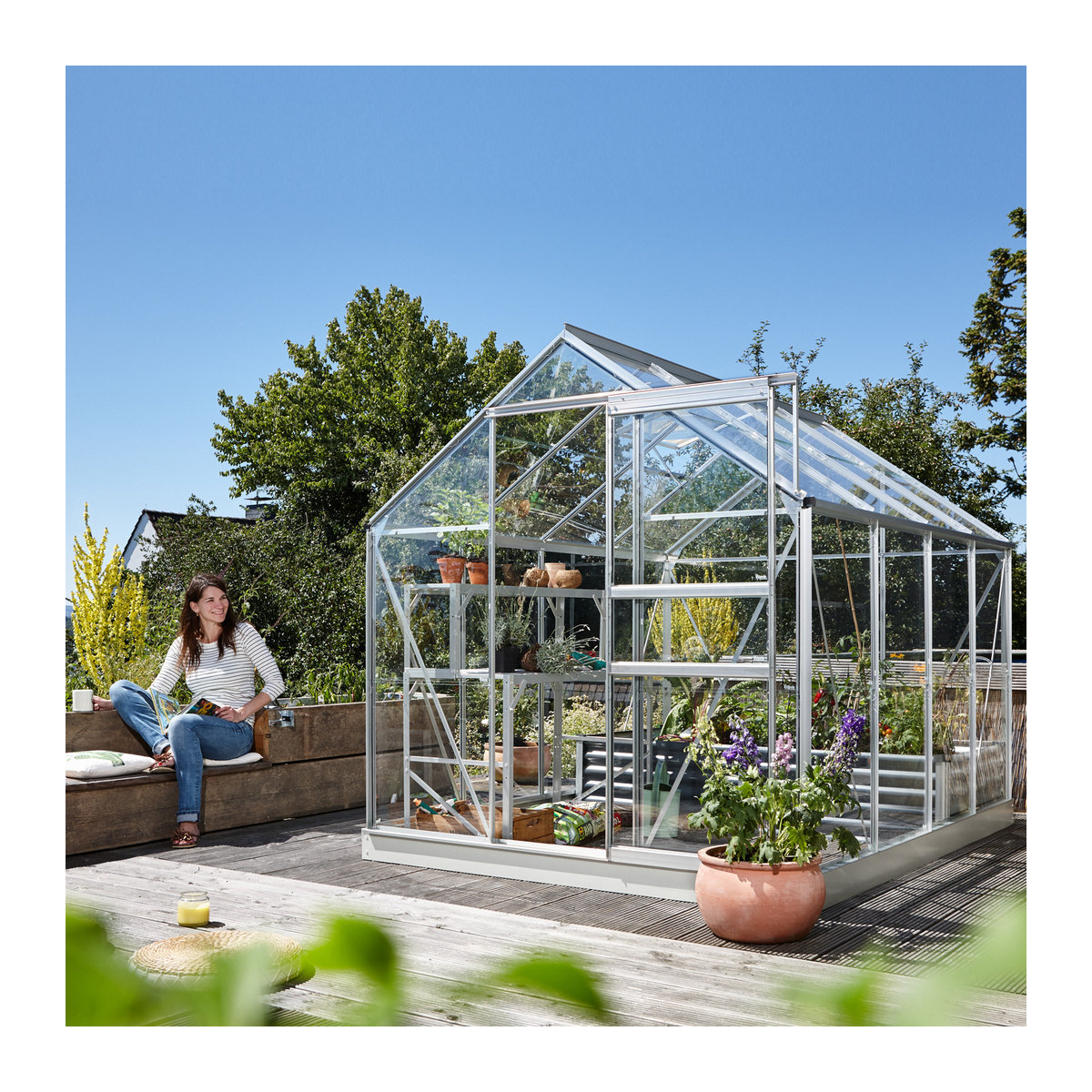 Vitavia Gewächshaus Planet 5000 aus Aluminium in Alufarben mit Fundament und 3 mm ESG Glas, 5,0 m² - Bild 3