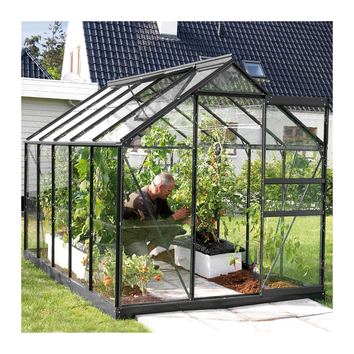 Vitavia Gewächshaus Planet 6200 mit Fundament, schwarz, 6,2 m², ESG-Glas und Aluminiumrahmen - Bild 3