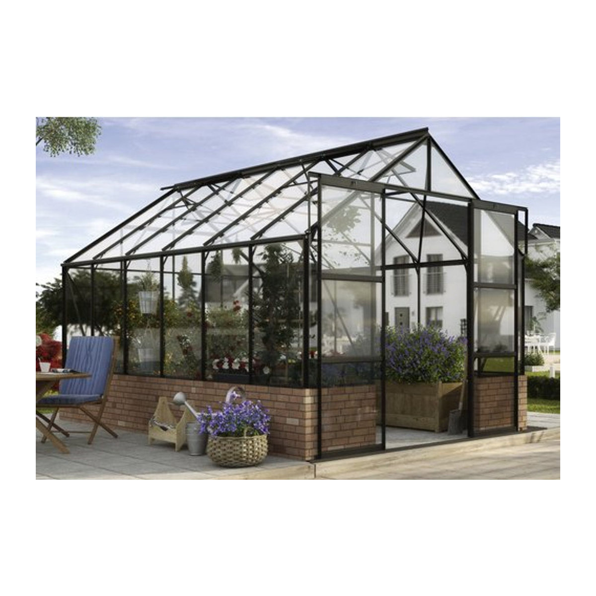 VITAVIA Gewächshaus Set Cassandra mit 9,9 m² aus Aluminium und ESG Glas in Schwarz - Bild 1