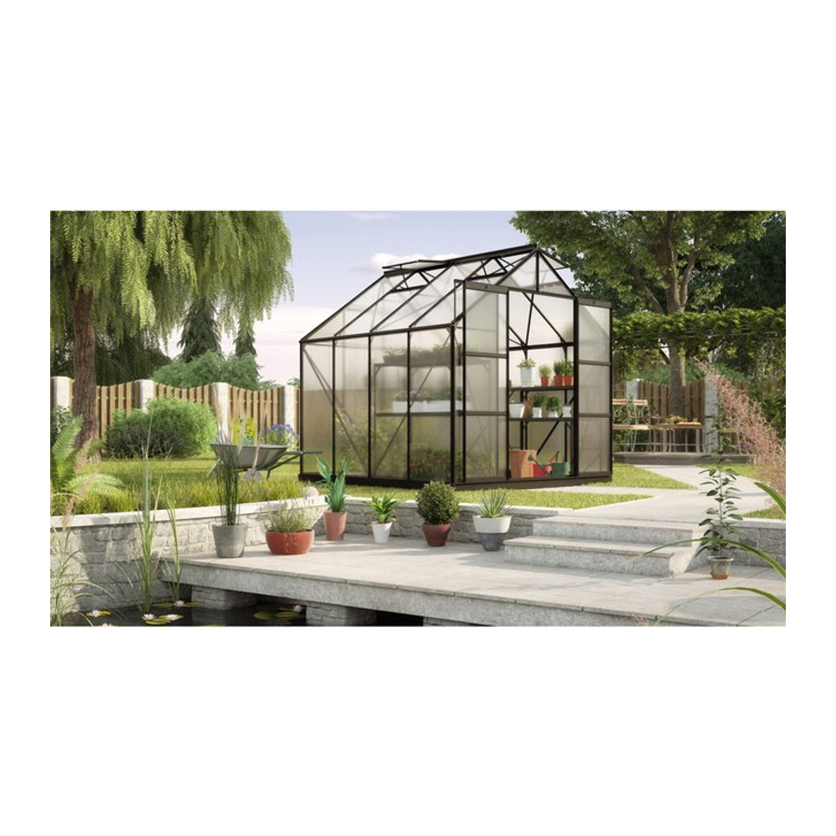 Vitavia Gewächshaus Uranus 6700 in Schwarz mit 4 mm Polycarbonat und Aluminiumrahmen, 6,7 m² - Bild 1