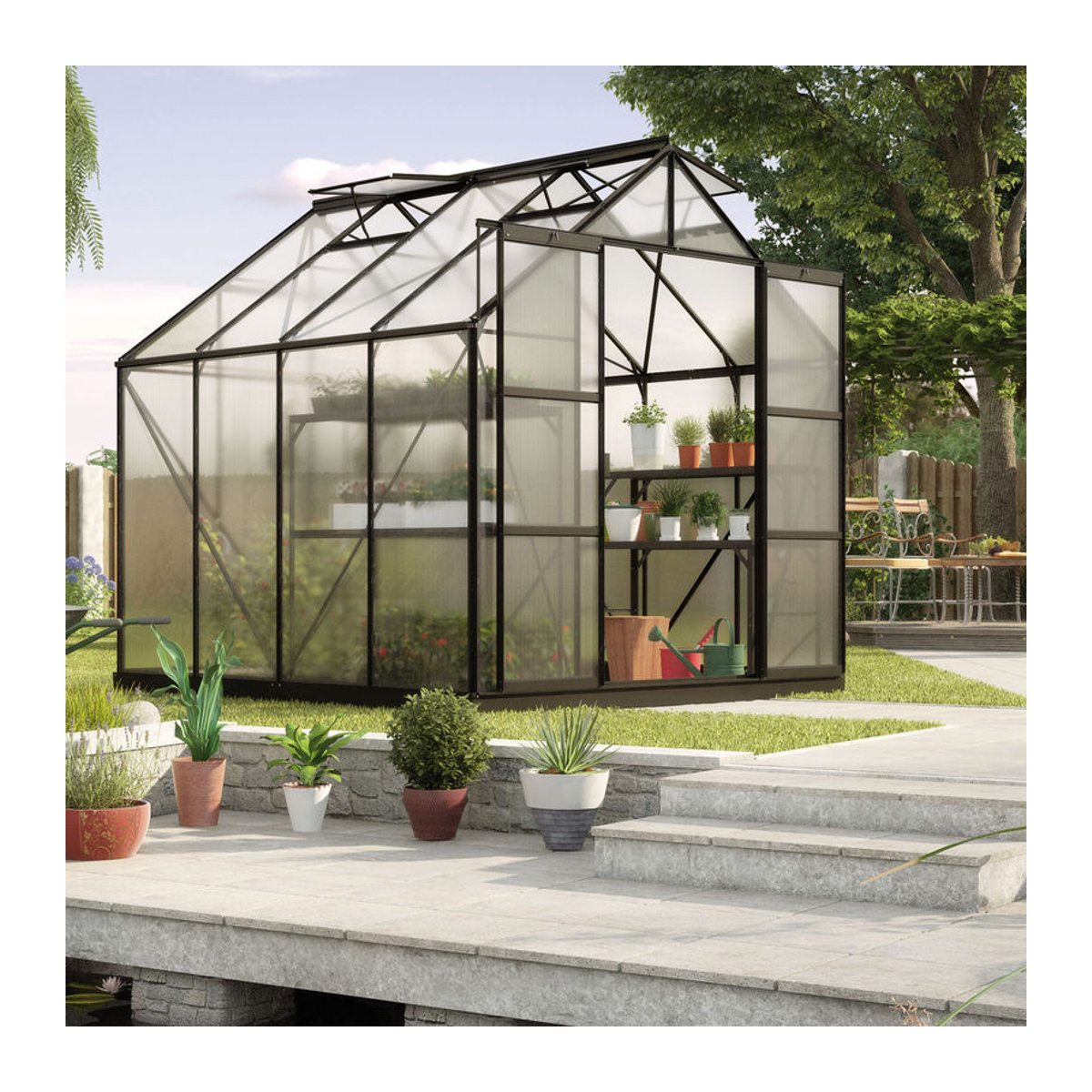 Vitavia Gewächshaus Uranus 6700 in Schwarz mit 4 mm Polycarbonat und Aluminiumrahmen, 6,7 m² - Bild 3